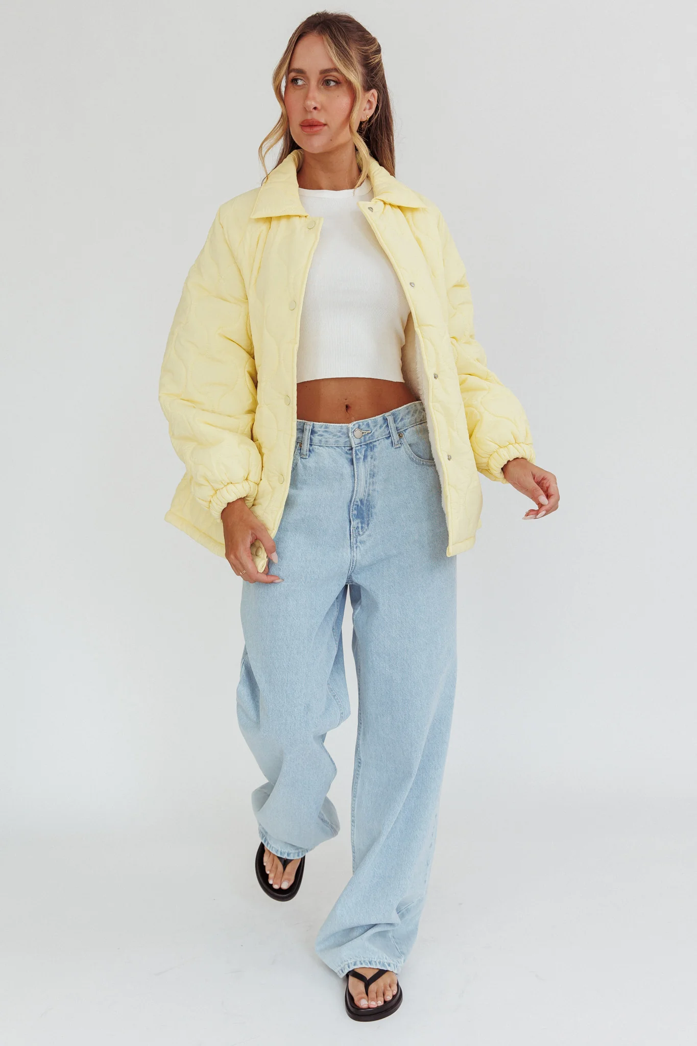 By The Fireplace Quilted Puffer Jacket Butter - Image 3