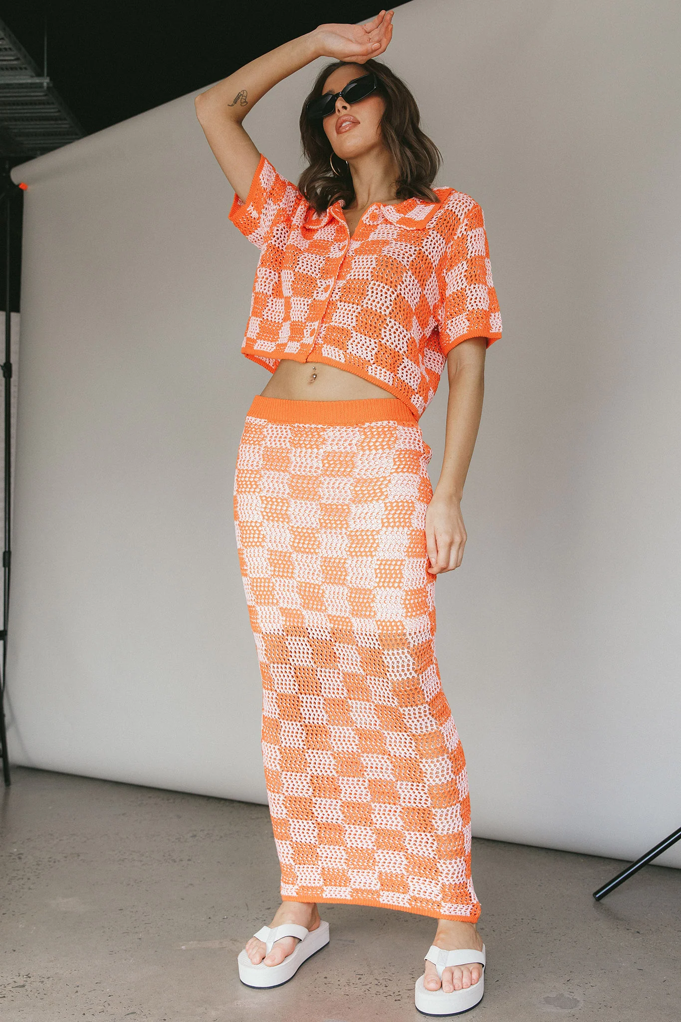 Byron Bay Crochet Buttoned Top Sunset - Image 10