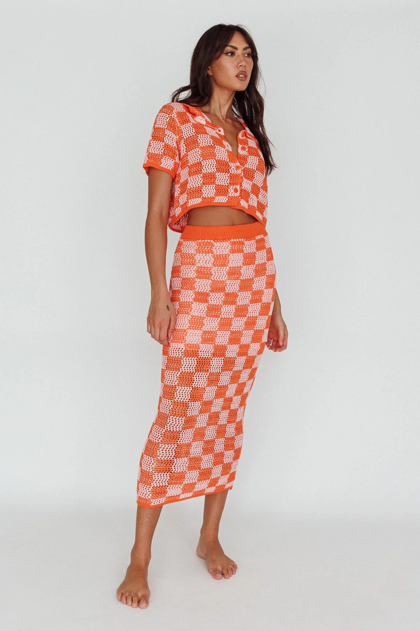 Byron Bay Crochet Buttoned Top Sunset - Image 6