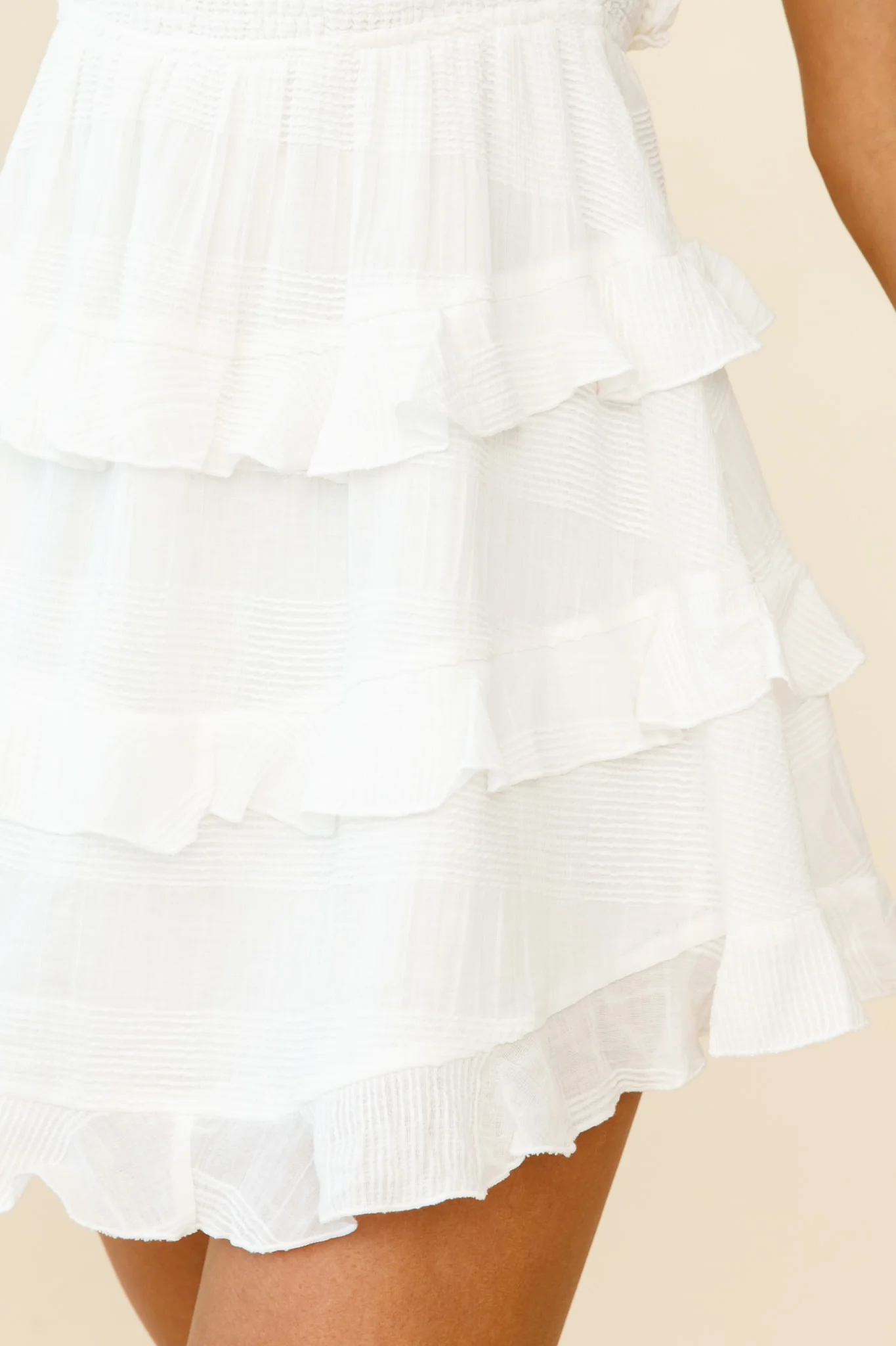 Byron Shirred Bust Frill Strap Dress White - Image 4