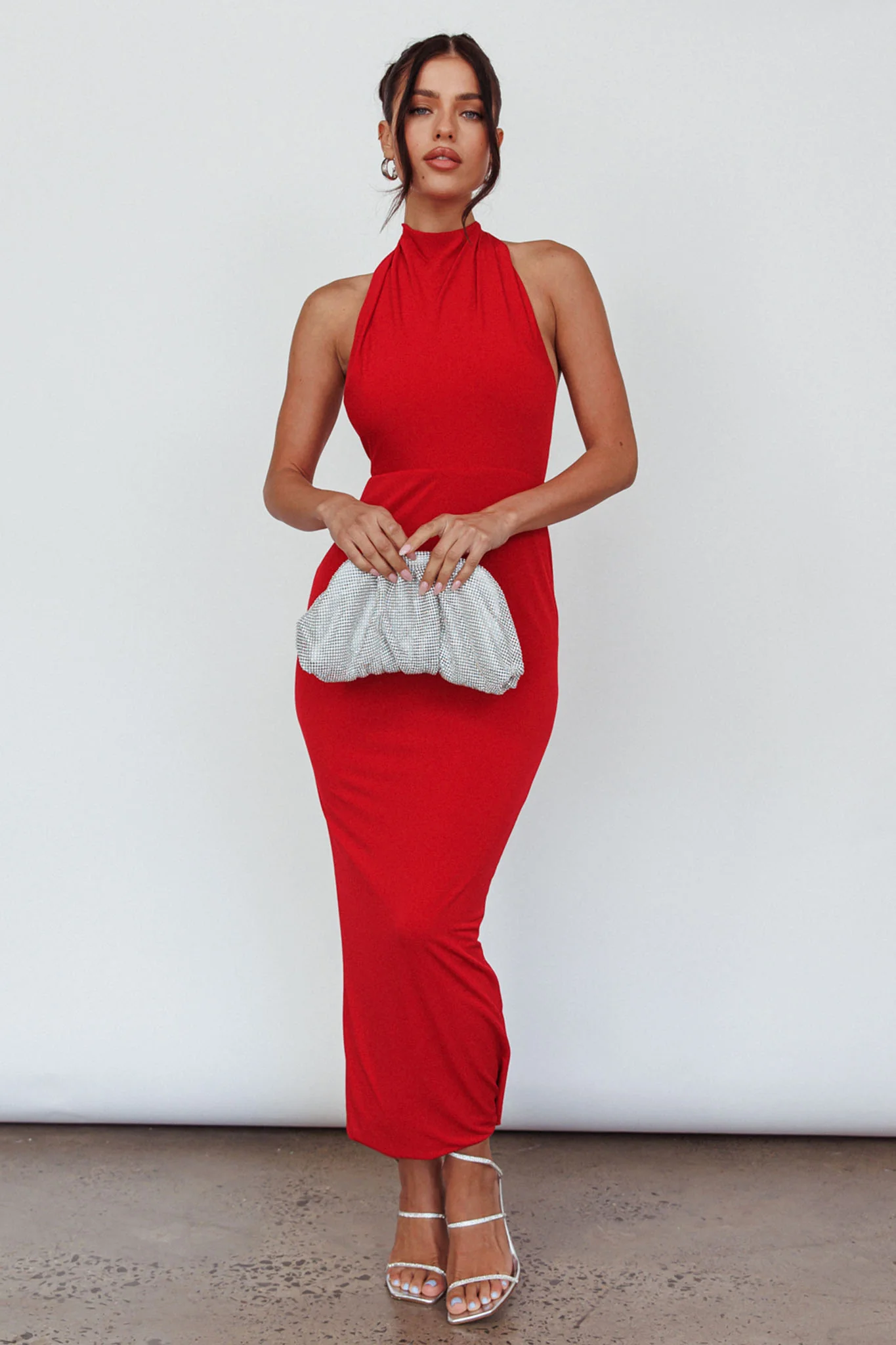 Caden Backless Halterneck Dress Red - Image 3