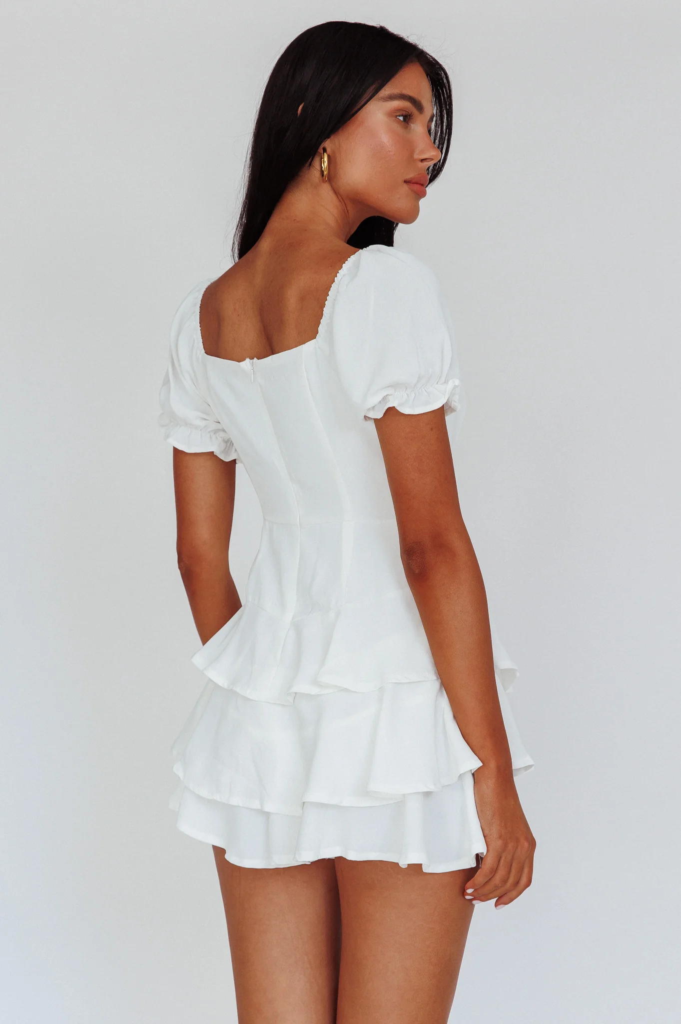 Cady Layered Ruffle Mini Dress Off White - Image 2