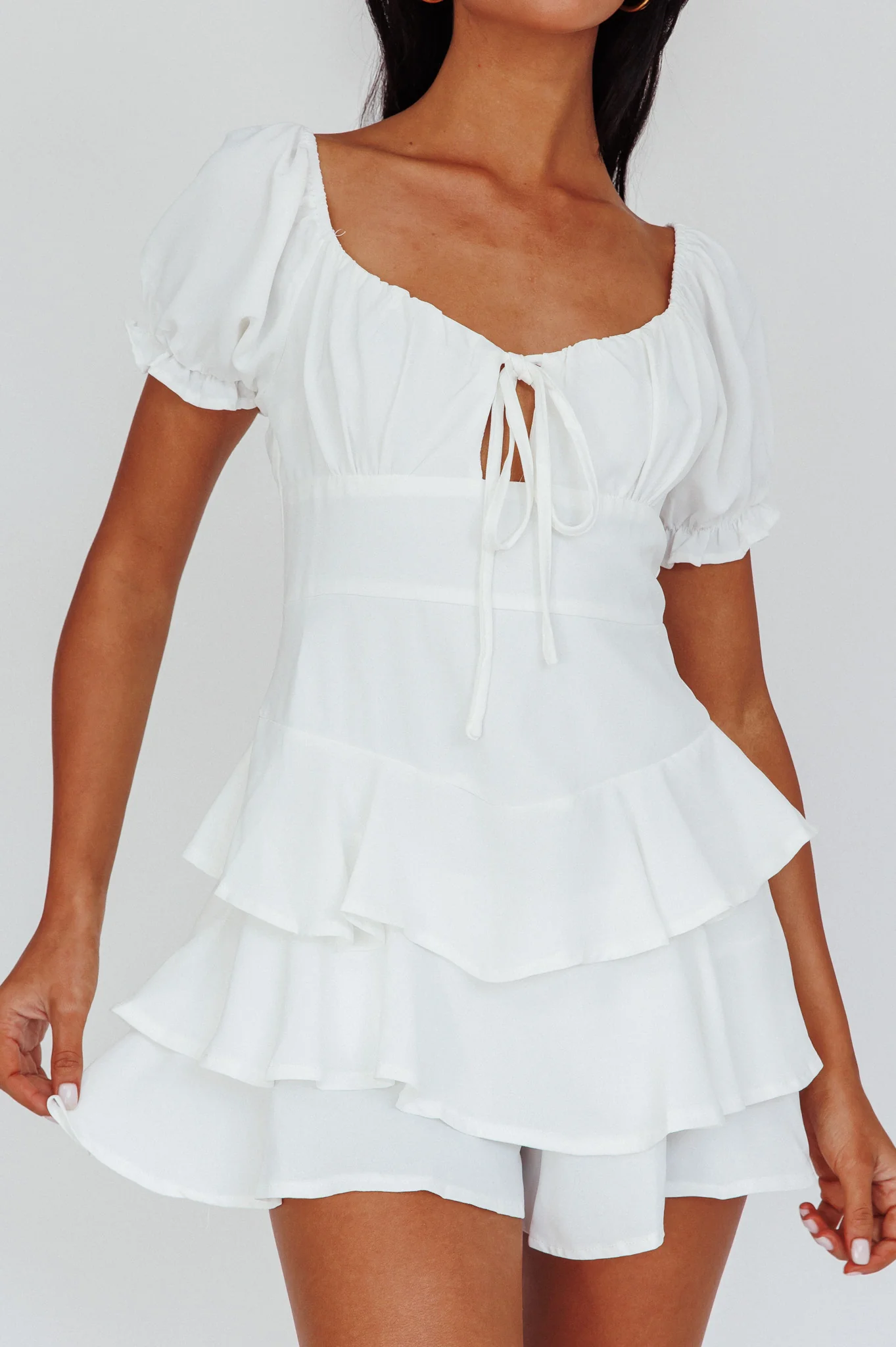 Cady Layered Ruffle Mini Dress Off White - Image 4