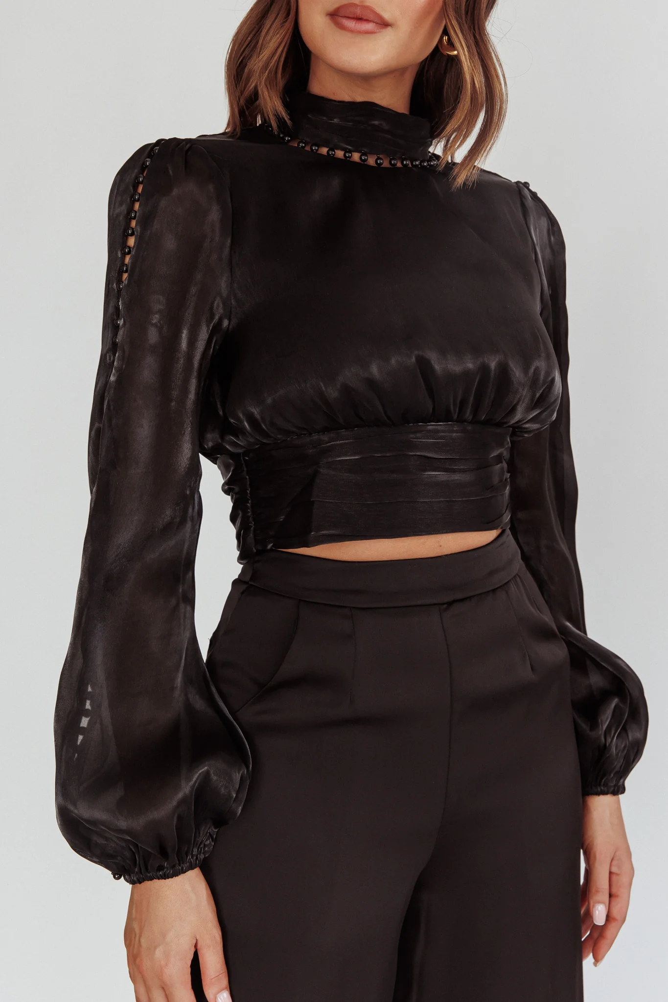 Caia Pearl Detail Open Back Top Black - Image 5