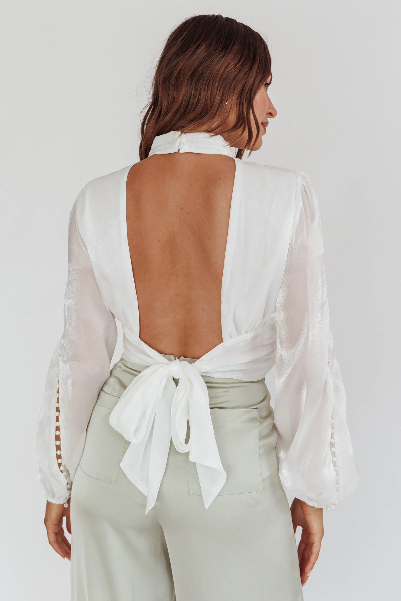 Caia Pearl Detail Open Back Top White - Image 3