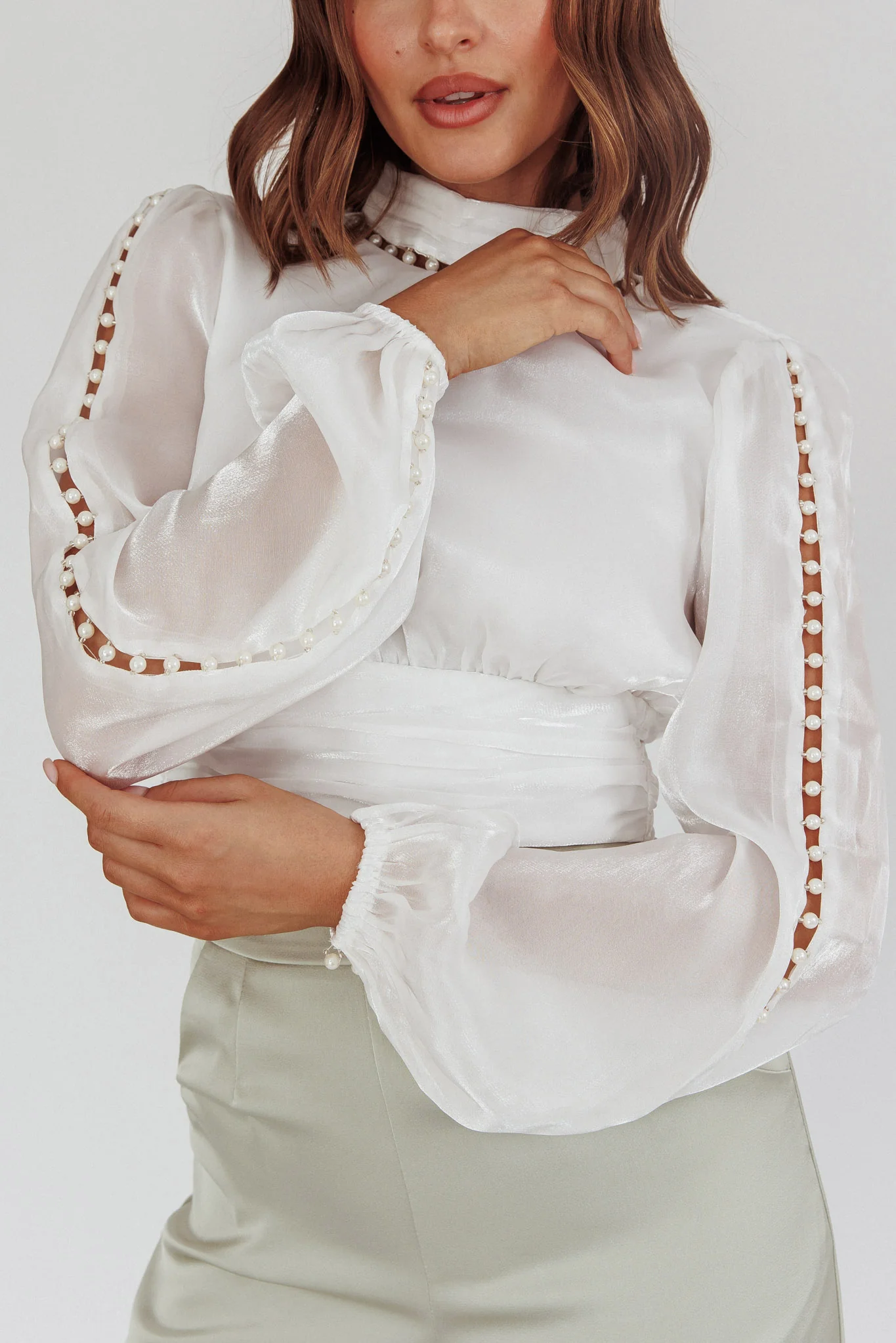 Caia Pearl Detail Open Back Top White - Image 4
