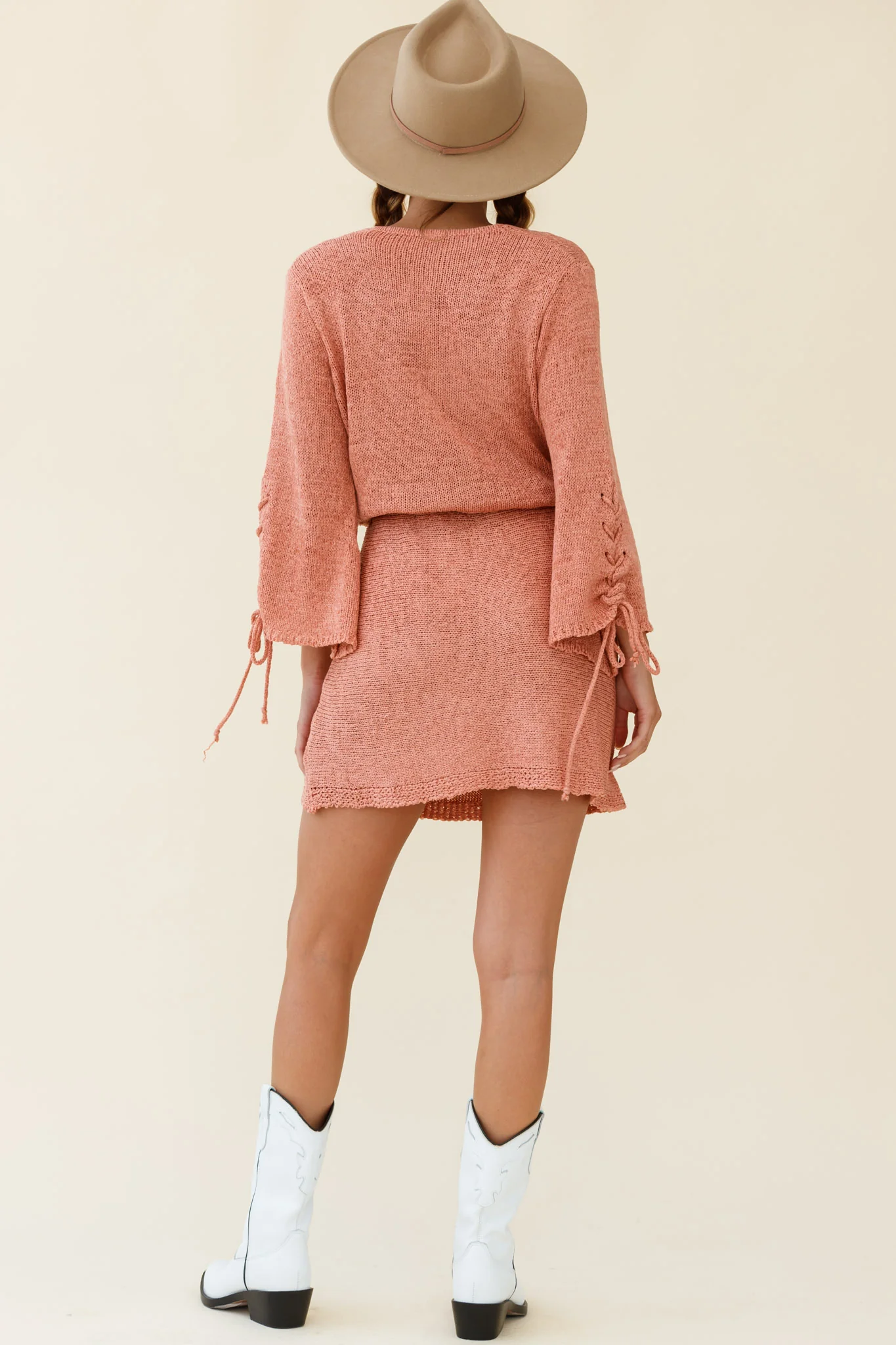 Cairo Flared Sleeve Knitted Dress Rose - Image 3
