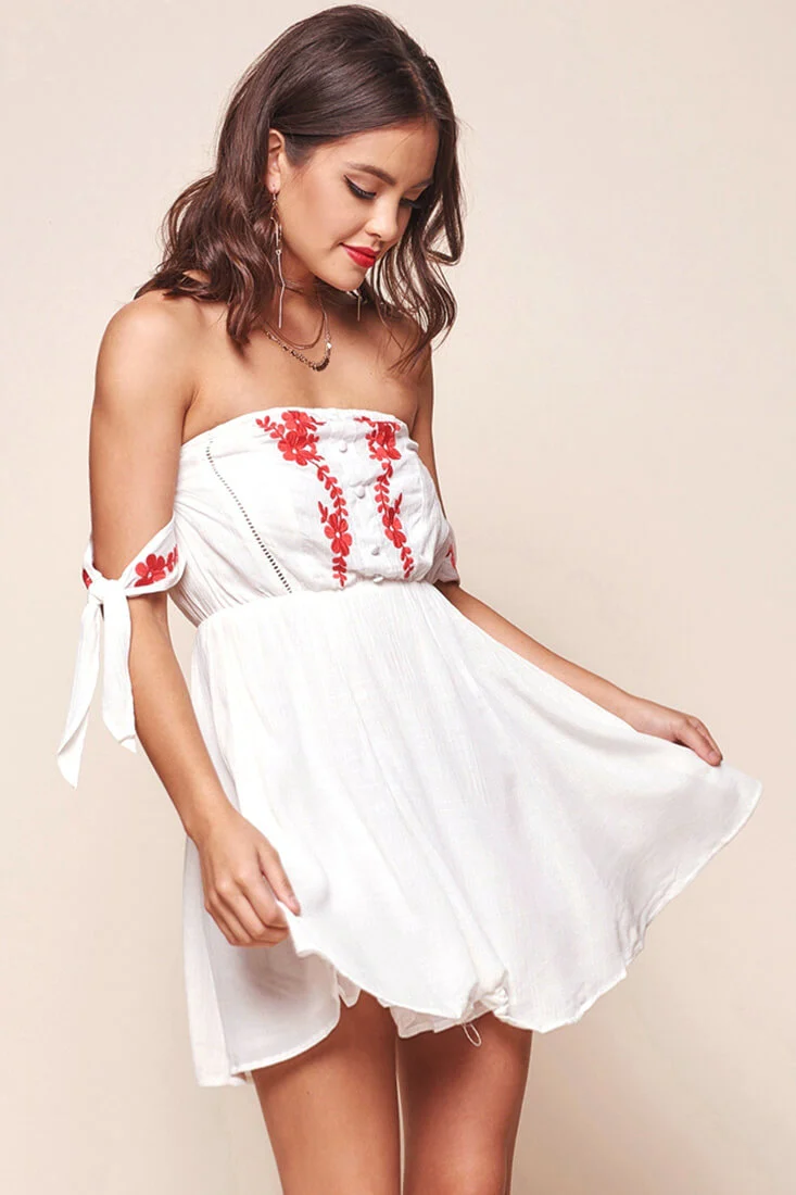 Caitlin Button Front Floral Accent Dress White - Image 6