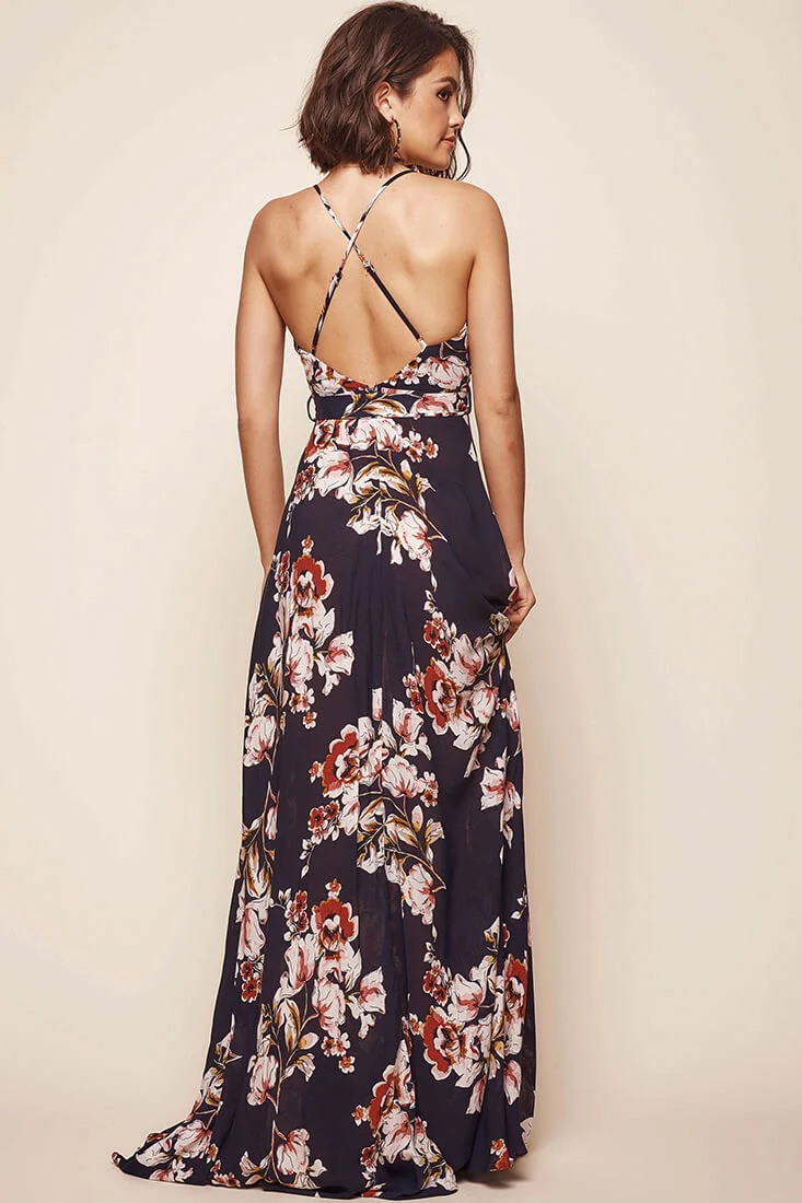 Calabasas Floral Waist Tie Maxi Dress Navy - Image 5
