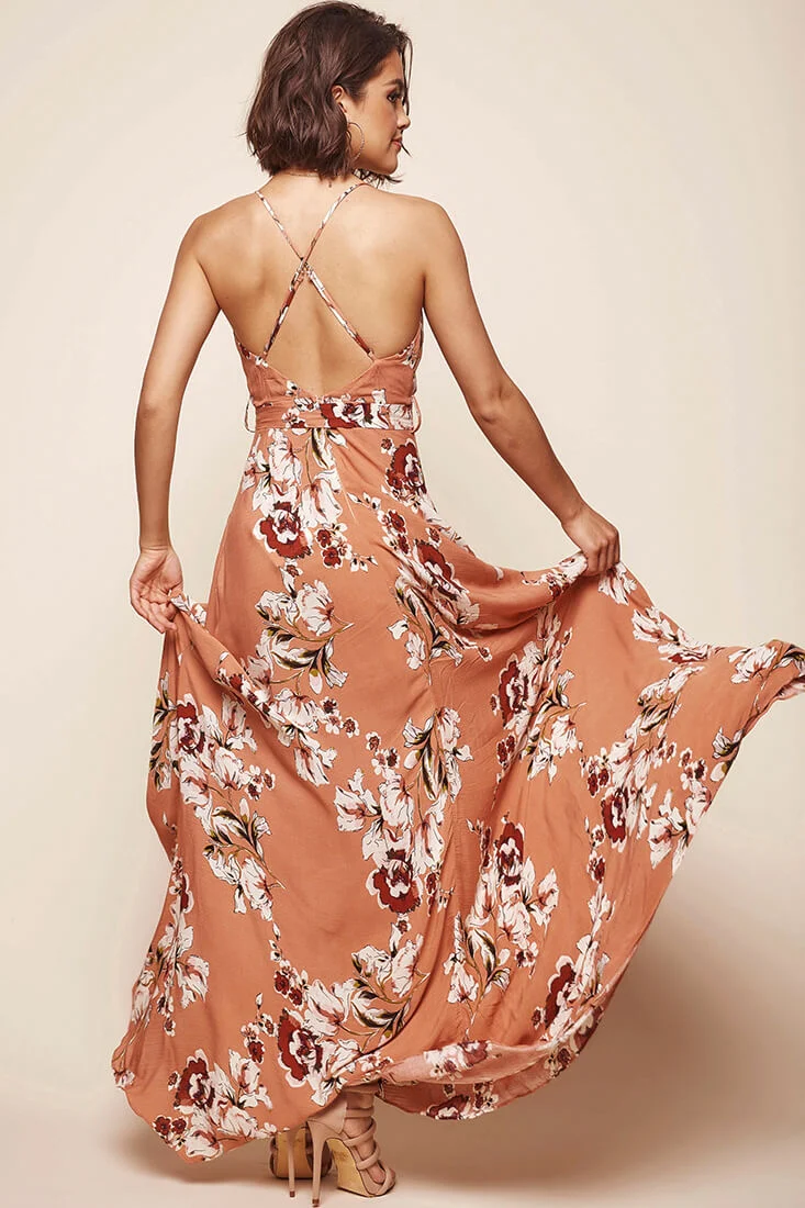 Calabasas Floral Waist Tie Maxi Dress Rose - Image 5