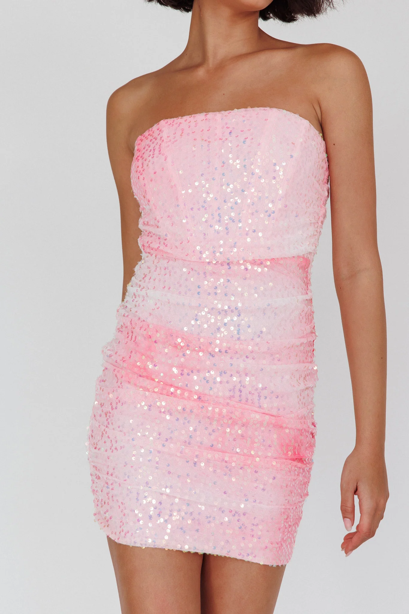 Calen Ruched Sequin Mini Dress Pink - Image 4