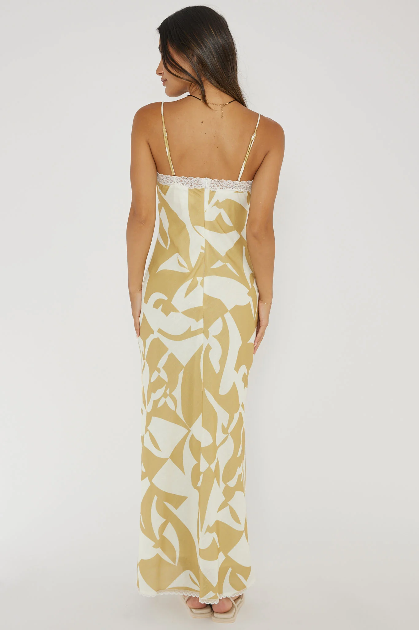 Cali Sunset Lace Trim Maxi Dress Print Yellow - Image 2