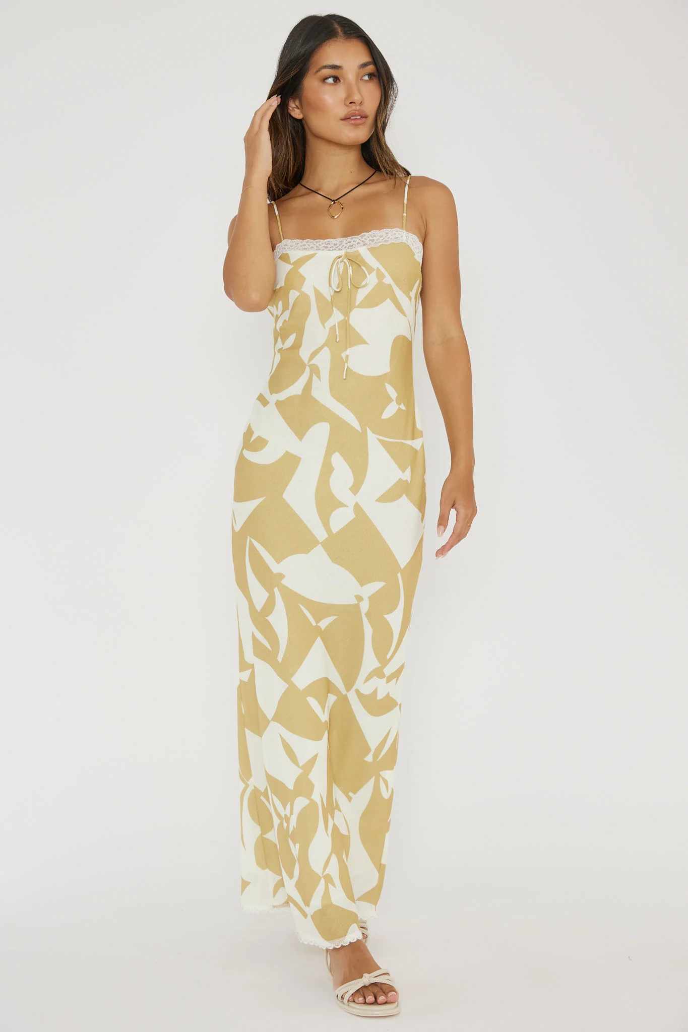 Cali Sunset Lace Trim Maxi Dress Print Yellow - Image 3
