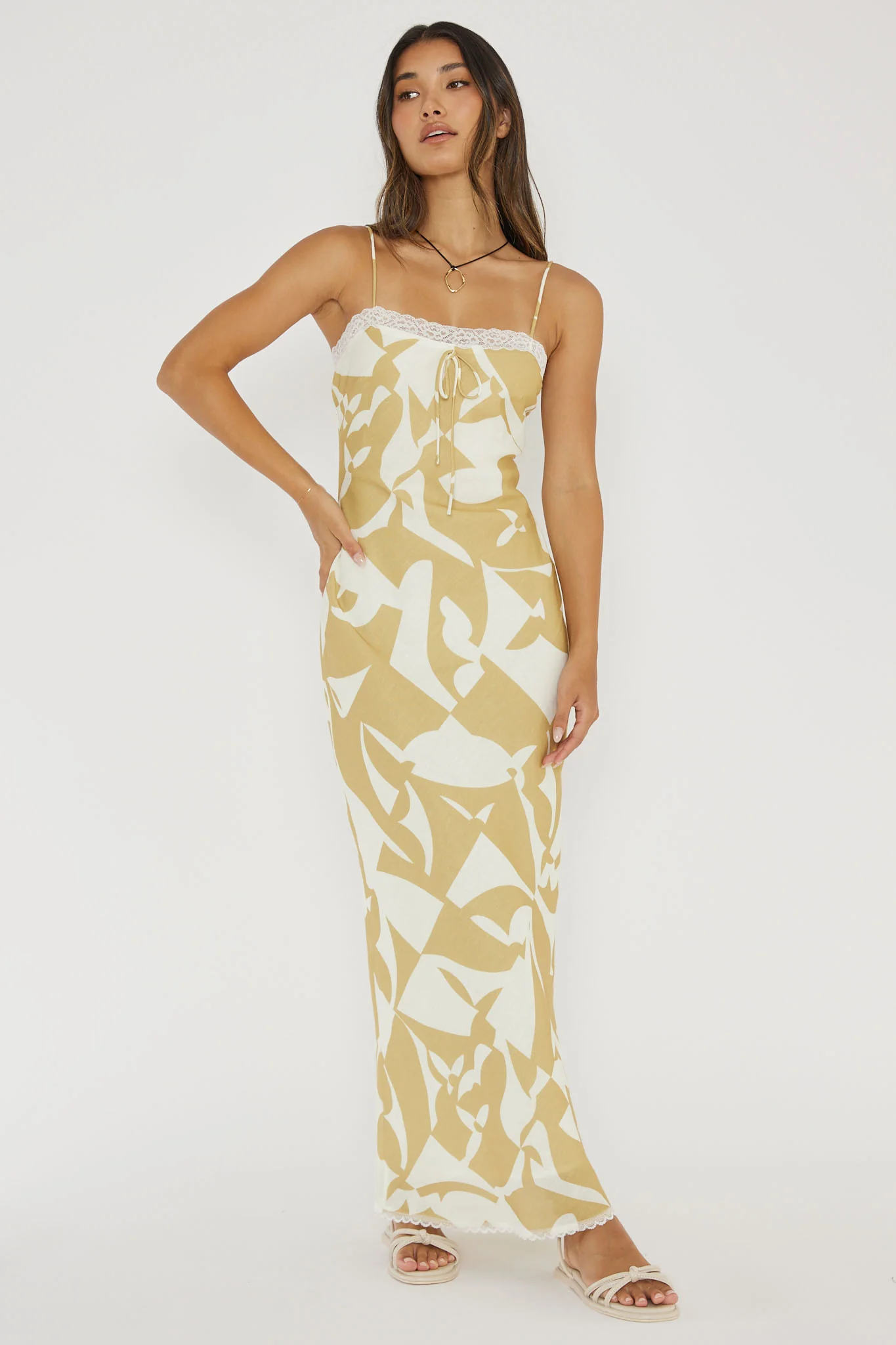 Cali Sunset Lace Trim Maxi Dress Print Yellow - Image 5