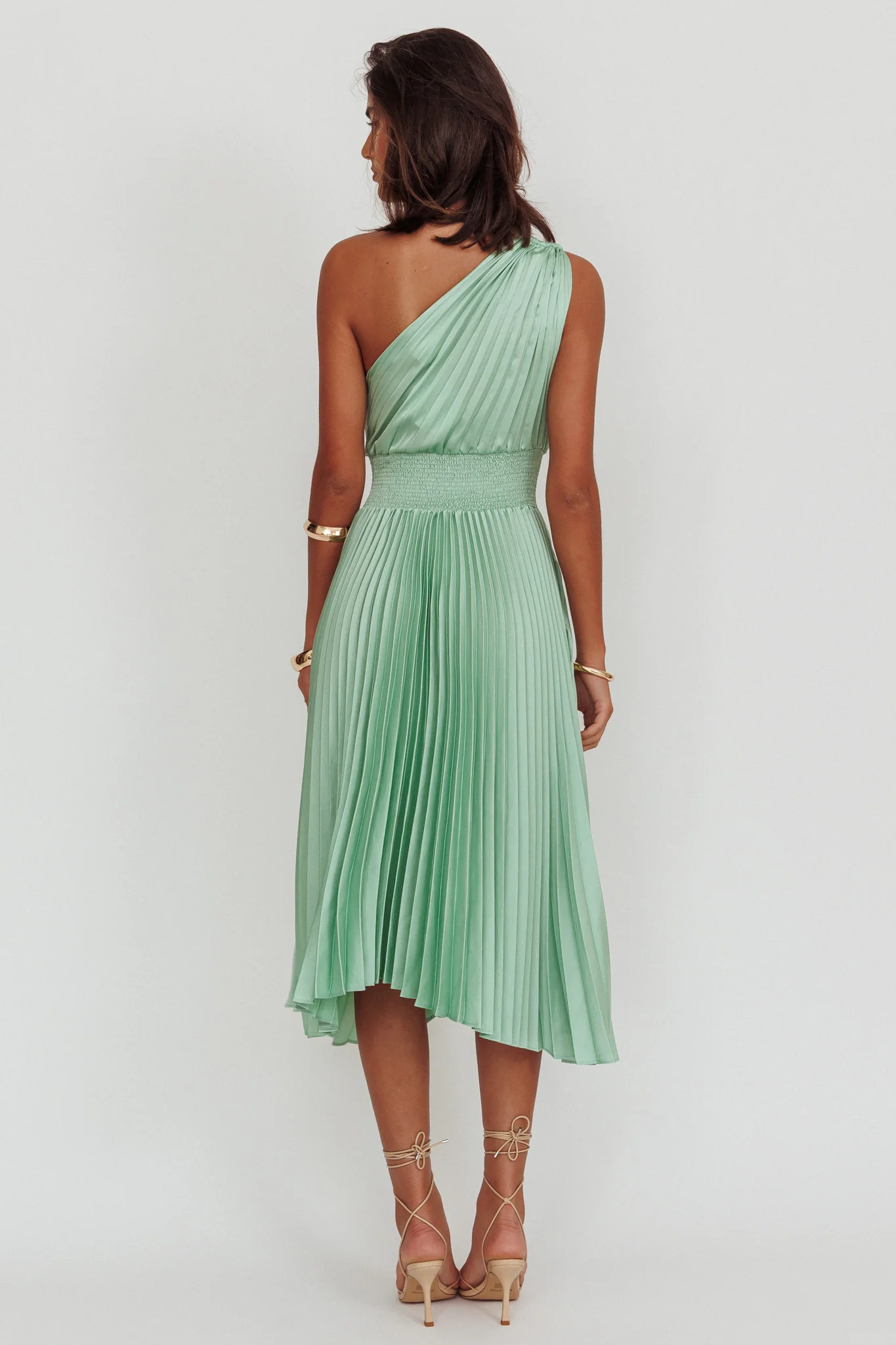 Calissa One Shoulder Pleated Midi Dress Sage - Image 2