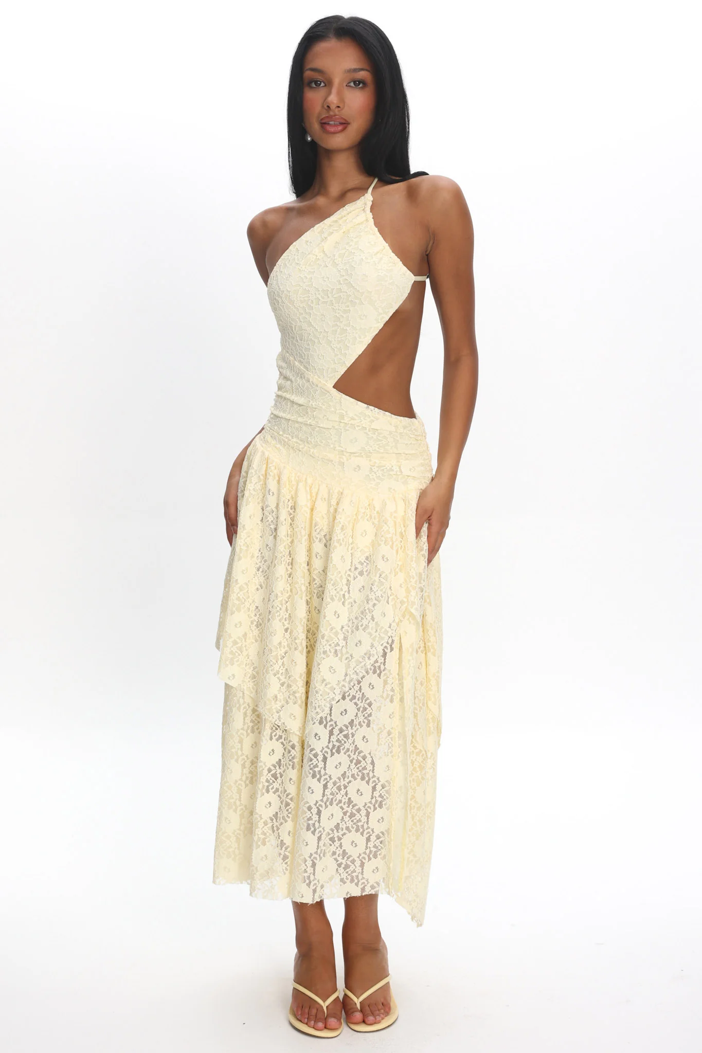 Call Back Cut-Out Waist Midi Dress Lace Butter - Image 2
