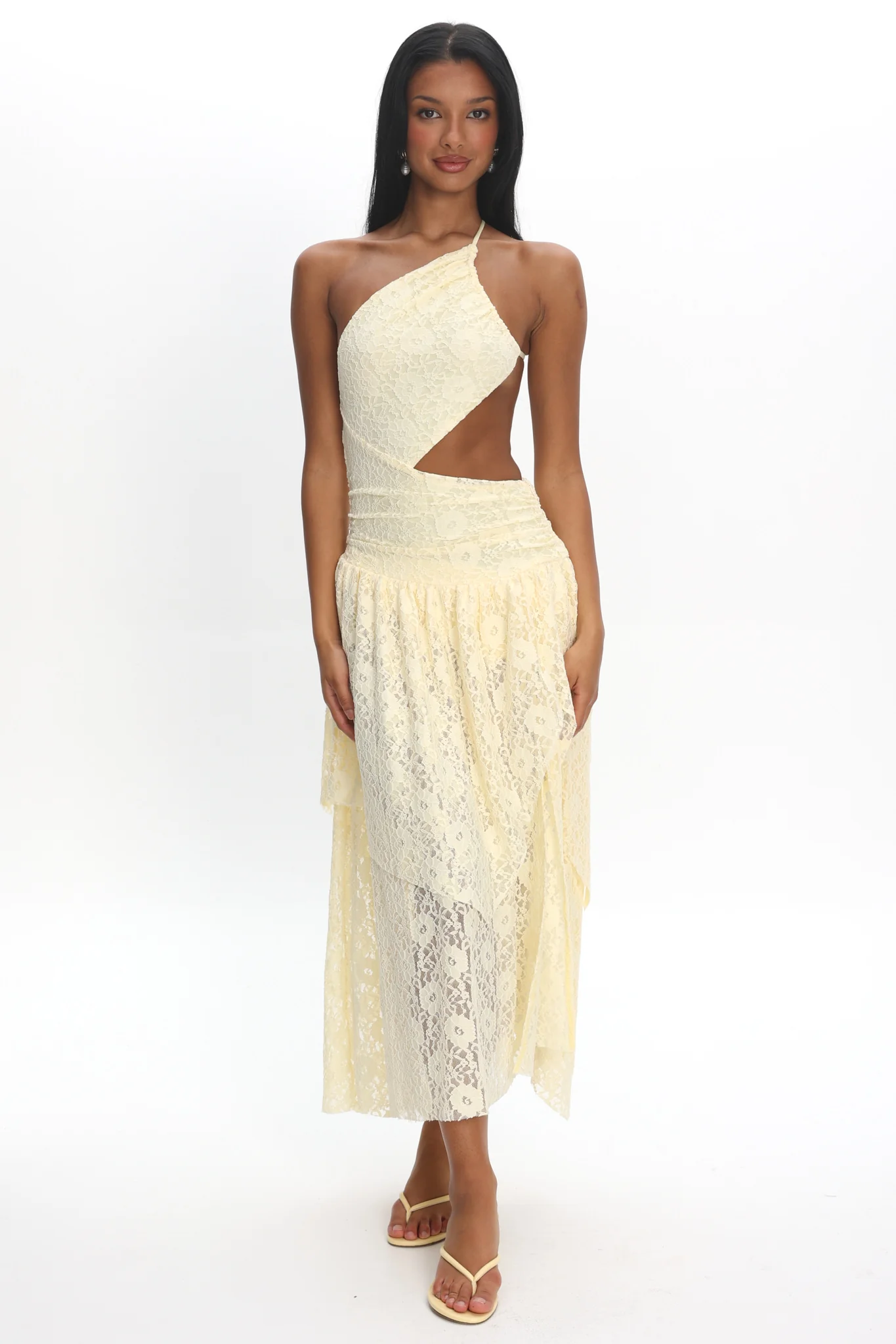 Call Back Cut-Out Waist Midi Dress Lace Butter - Image 5