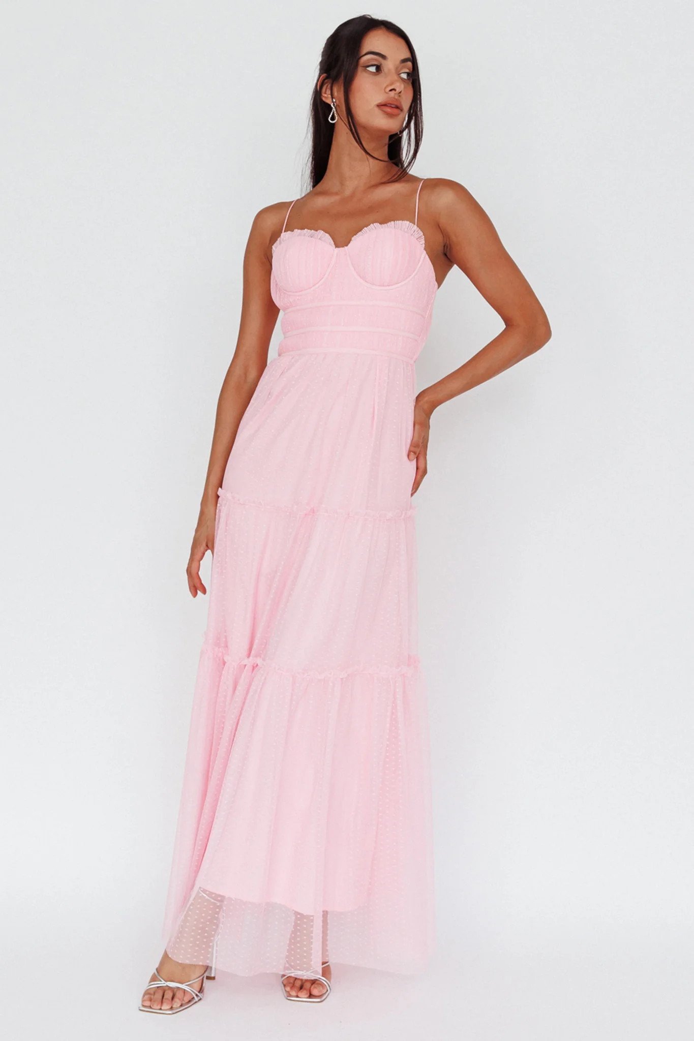 Calla Sweetheart Neckline Hail Spot Midi Dress Pink - Image 3