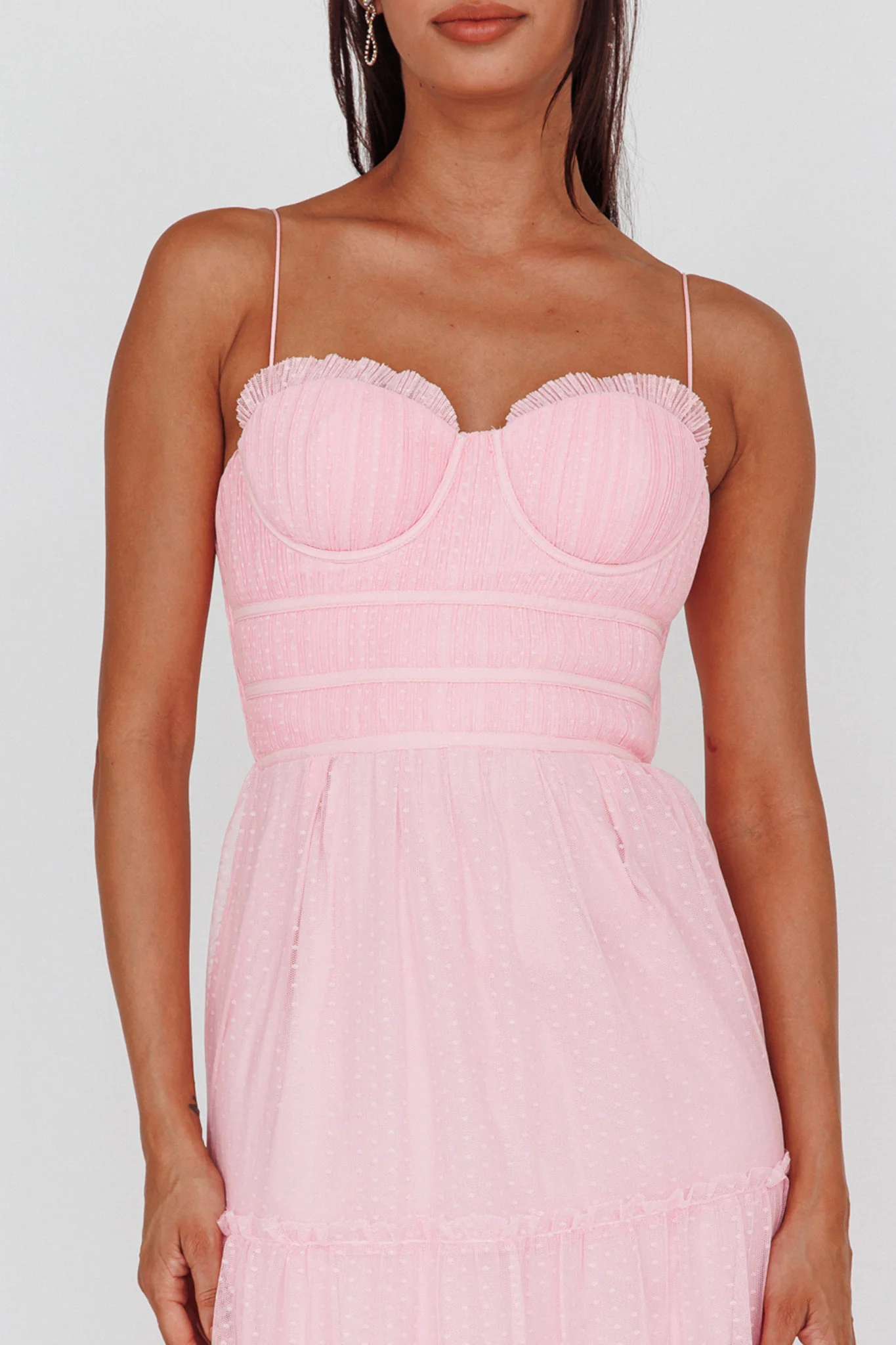 Calla Sweetheart Neckline Hail Spot Midi Dress Pink - Image 4