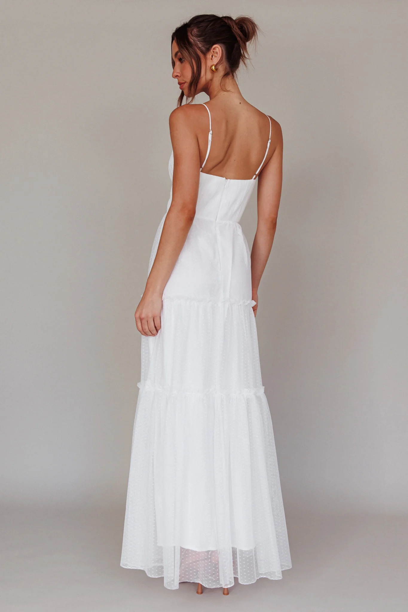 Calla Sweetheart Neckline Hail Spot Midi Dress White - Image 4
