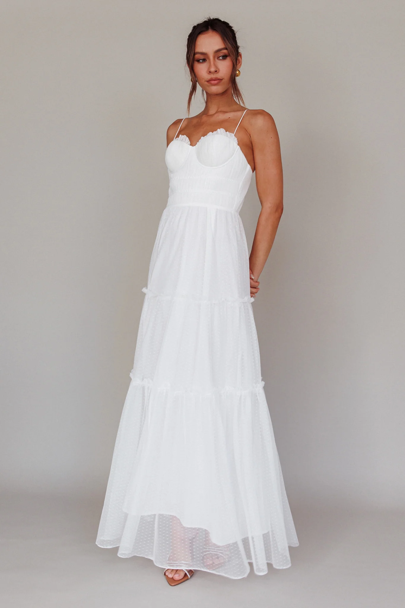 Calla Sweetheart Neckline Hail Spot Midi Dress White - Image 5