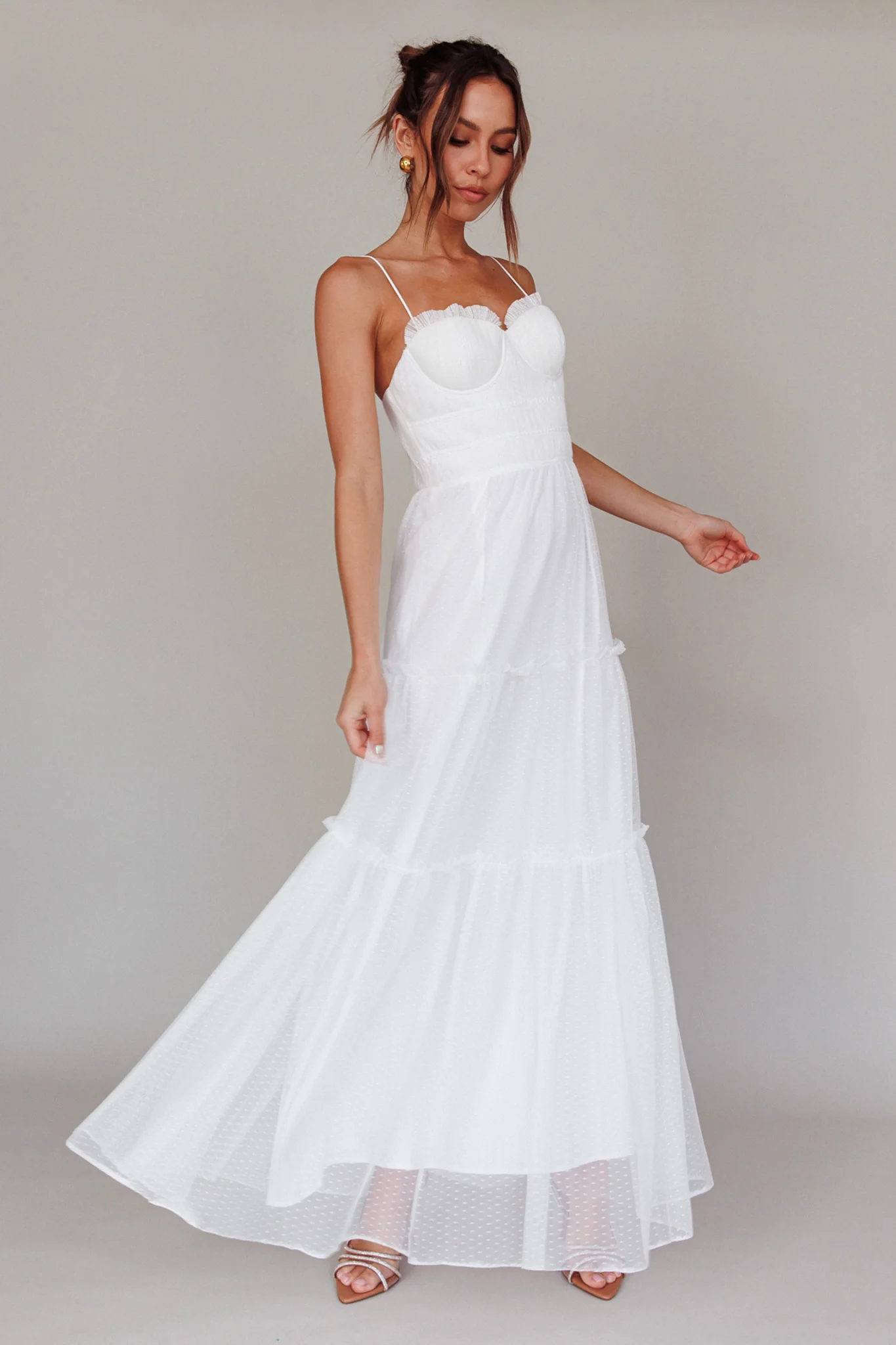 Calla Sweetheart Neckline Hail Spot Midi Dress White - Image 7