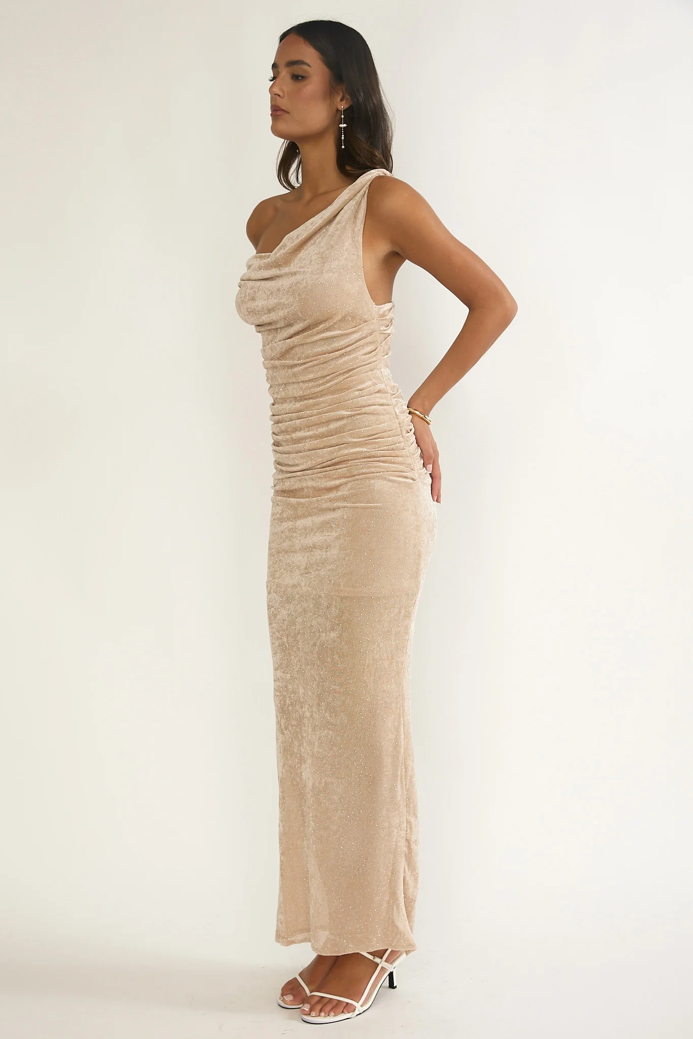 Callen Cowl Ruched Maxi Dress Champagne Silver - Image 2