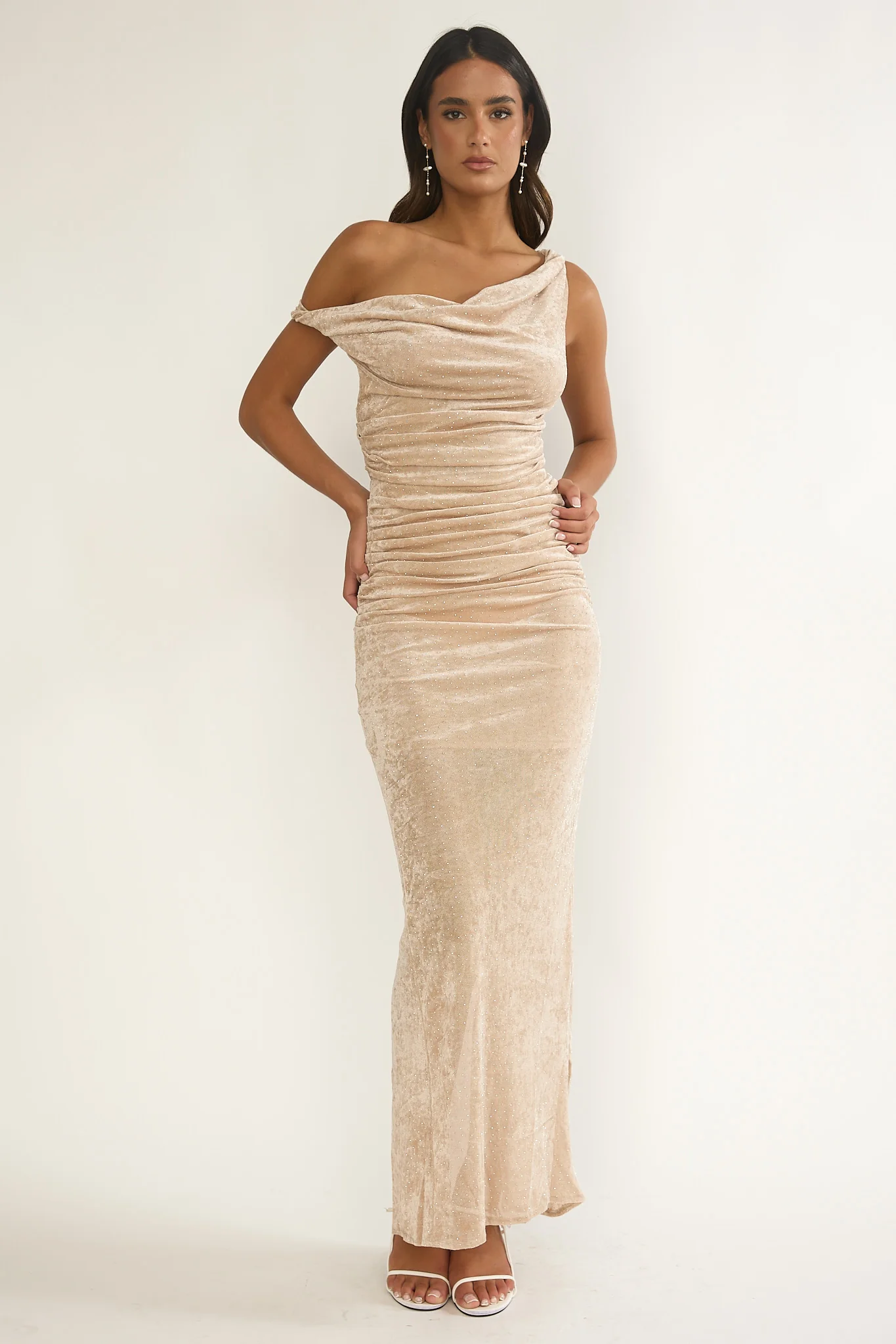 Callen Cowl Ruched Maxi Dress Champagne Silver - Image 4