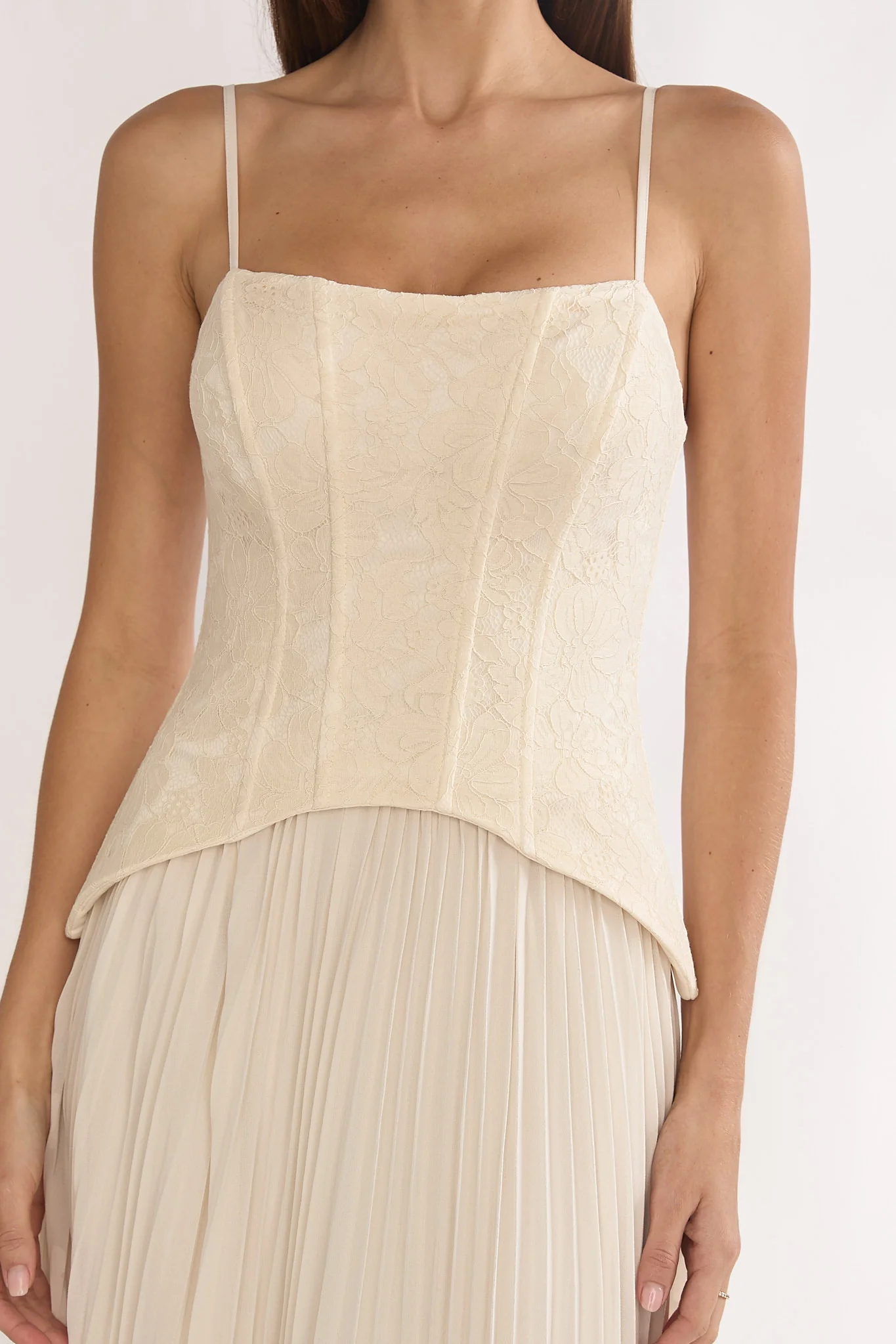 Cambridge Accordion Pleat Corset Dress Cream - Image 3