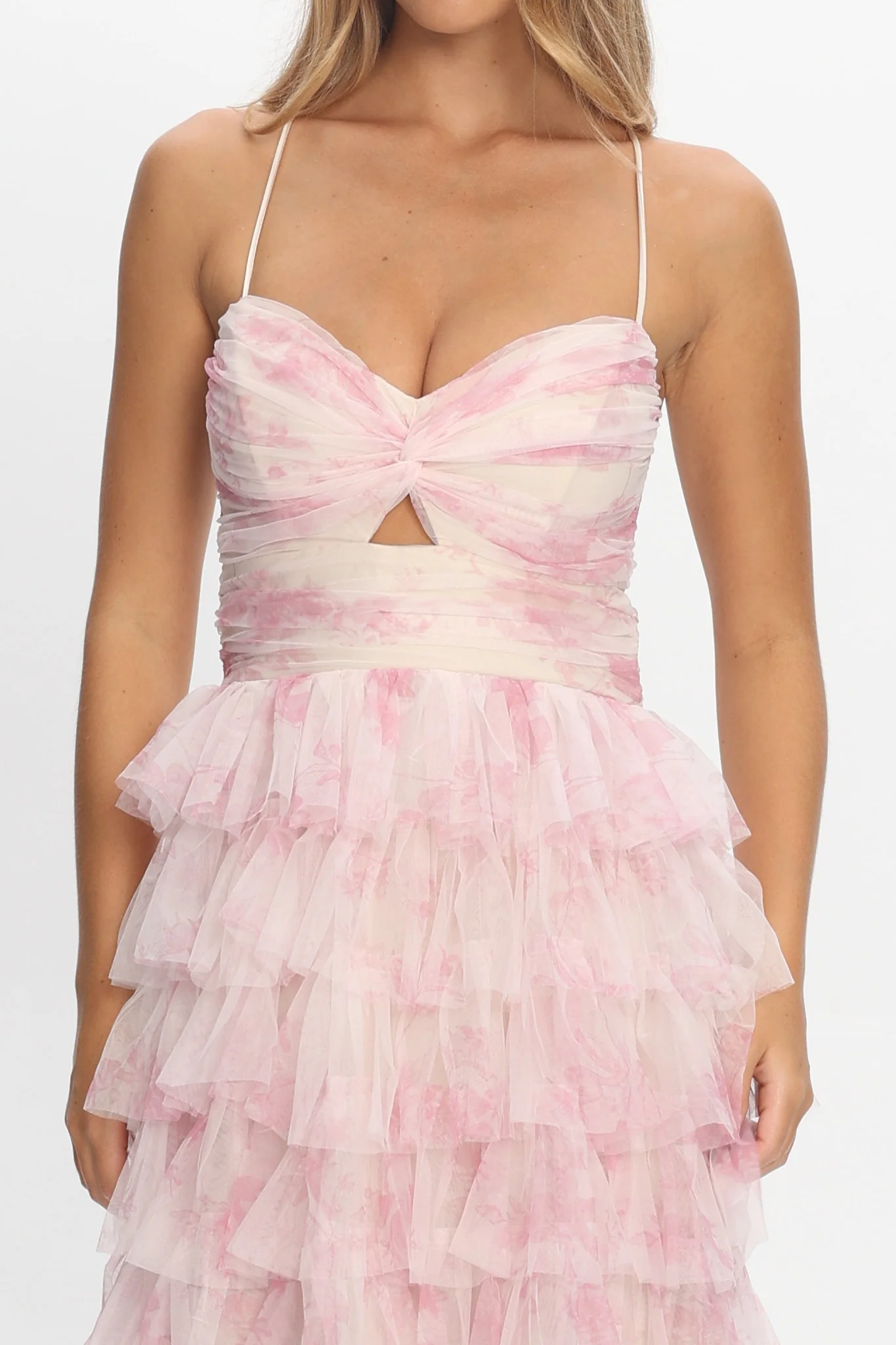 Cambridge Layered Frill Maxi Dress Floral Pink - Image 4
