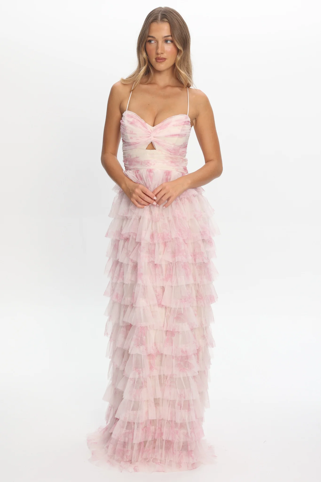 Cambridge Layered Frill Maxi Dress Floral Pink - Image 5