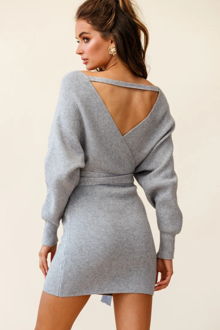 Cameo Batwing Knit Dress Grey - Image 7