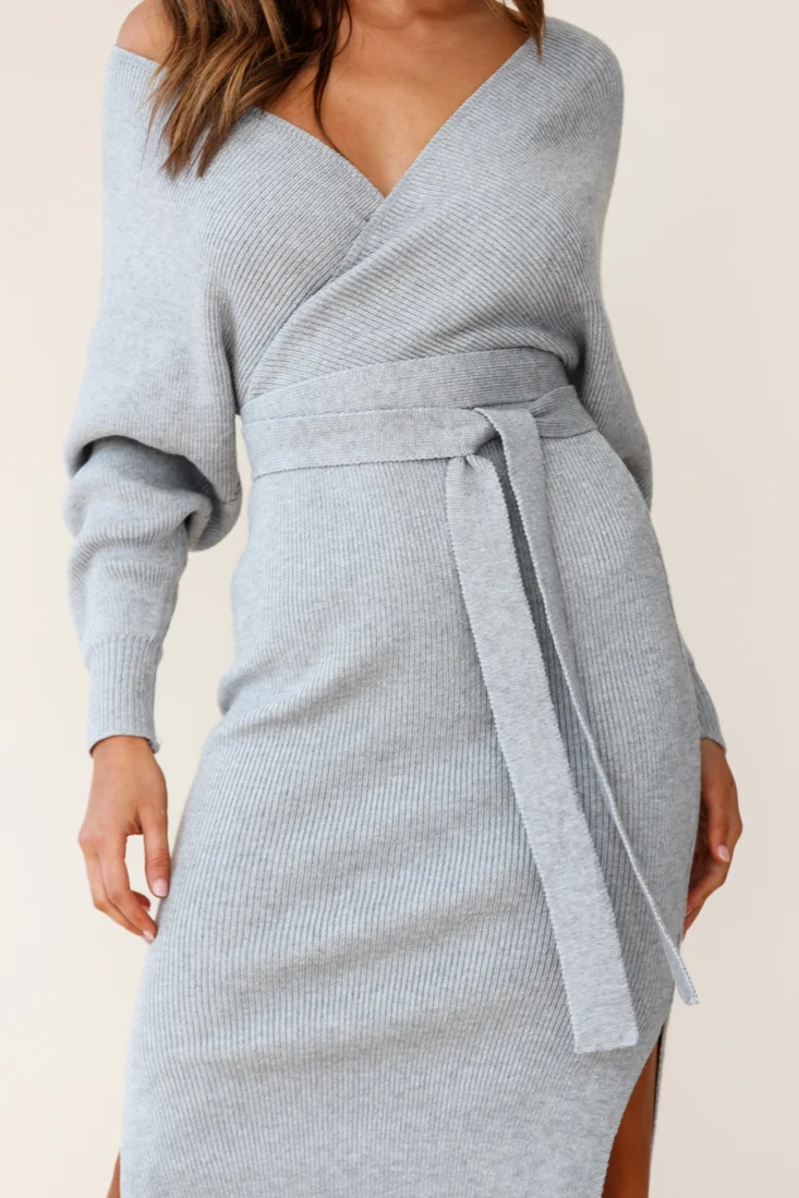 Cameo Batwing Knit Midi Dress Grey - Image 7