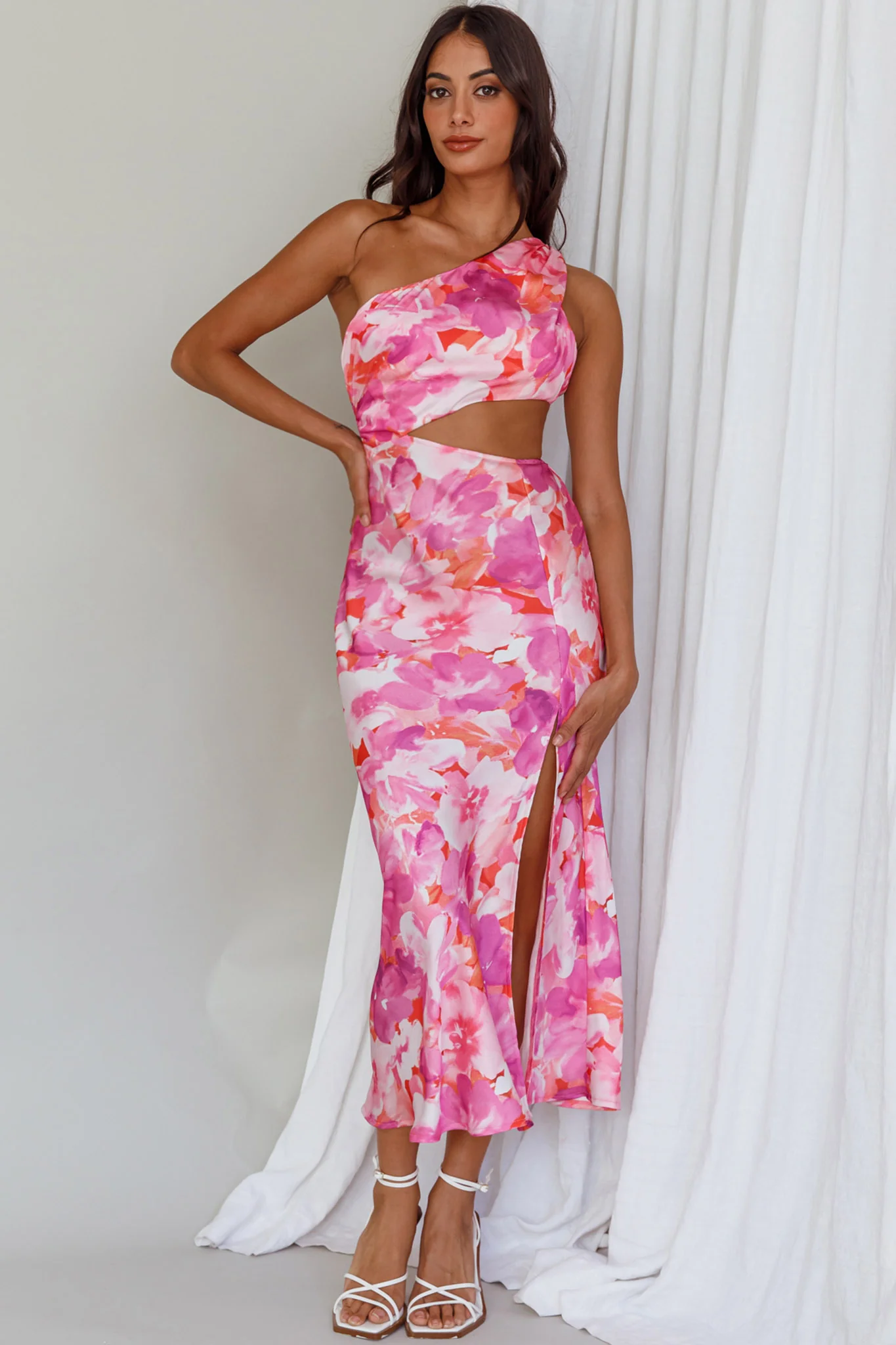 Cameron Cut-Out Midi Dress Floral Pink - Image 8