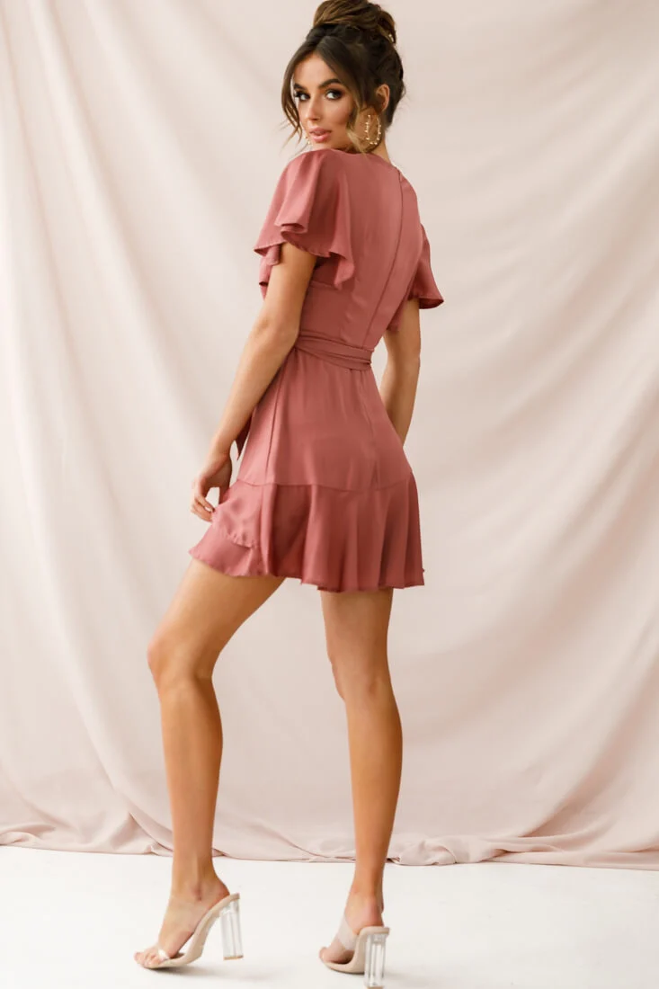 Cami Angel Sleeve Faux Wrap Dress Rose - Image 3
