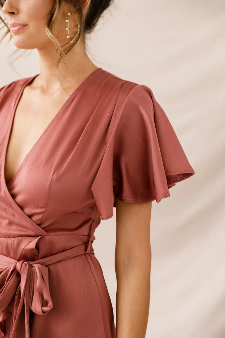 Cami Angel Sleeve Faux Wrap Dress Rose - Image 4