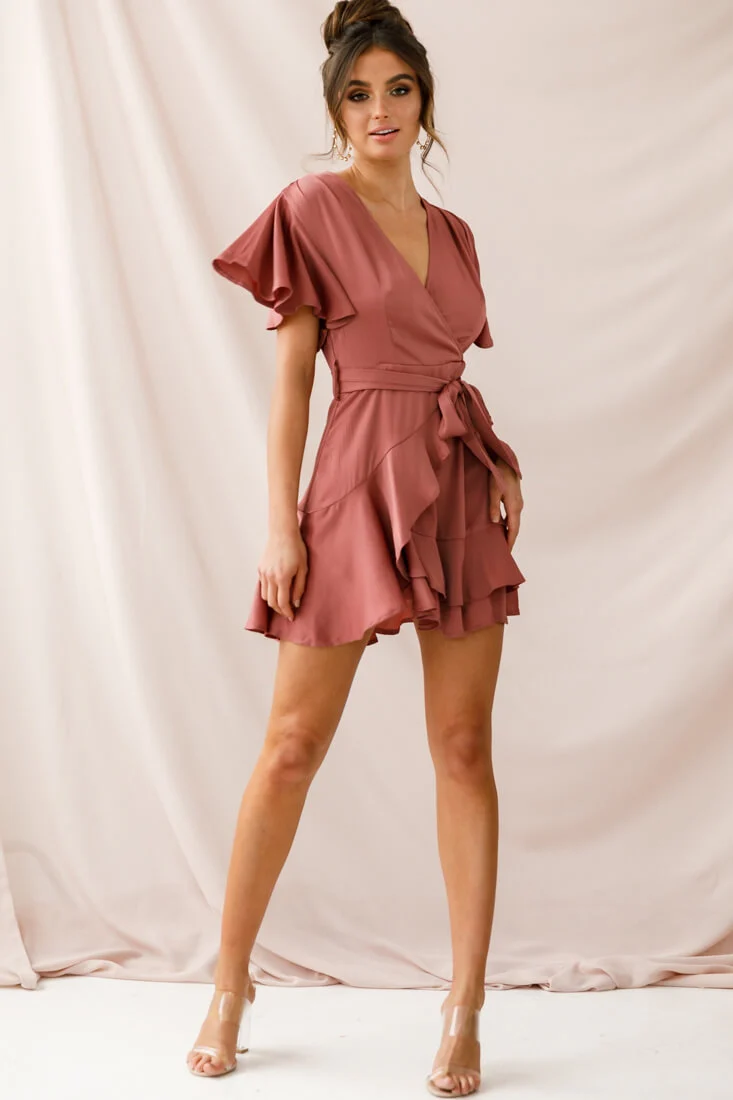 Cami Angel Sleeve Faux Wrap Dress Rose - Image 6