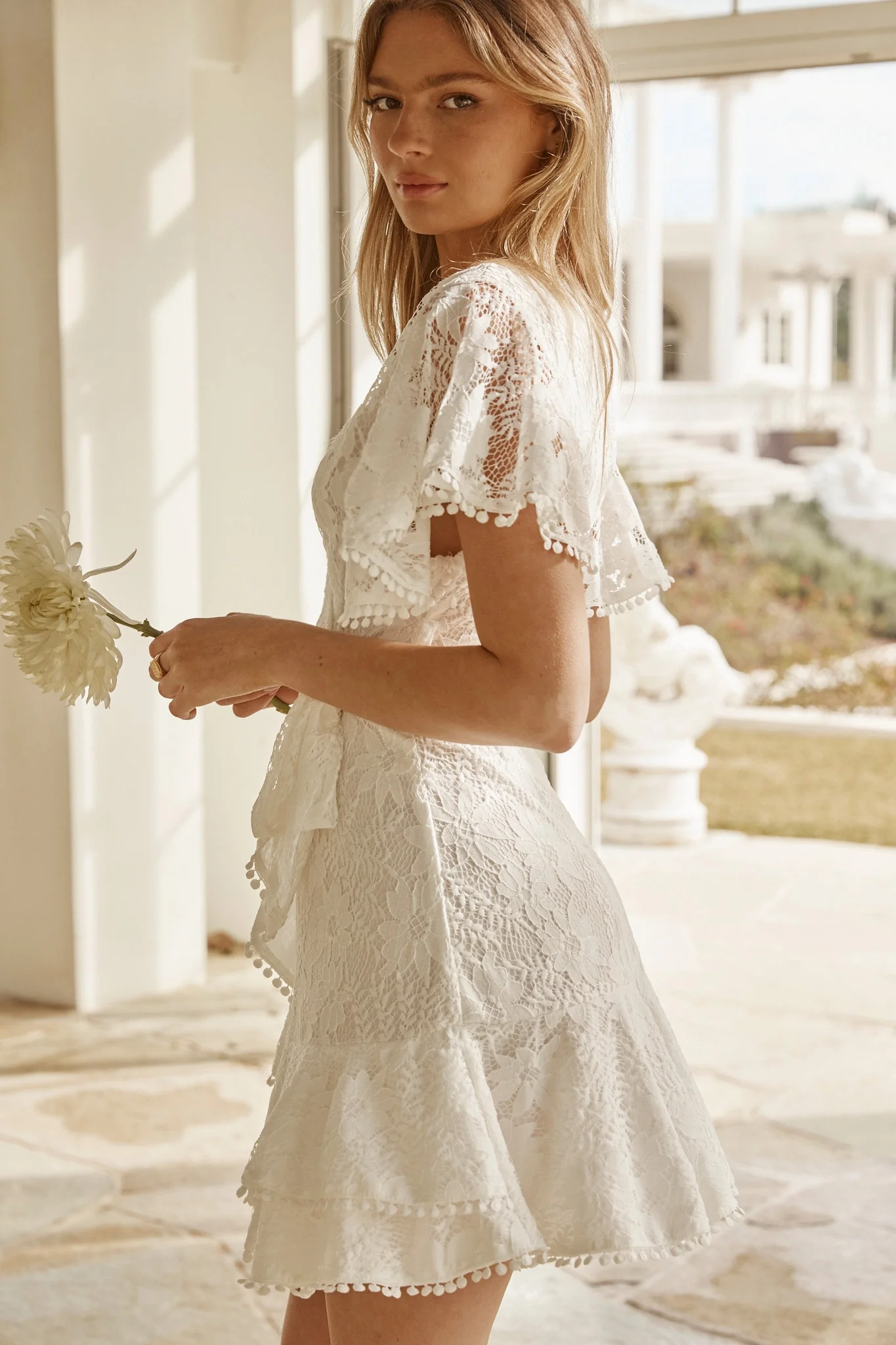 Cami Angel Sleeve Faux Wrap Dress White - Image 12
