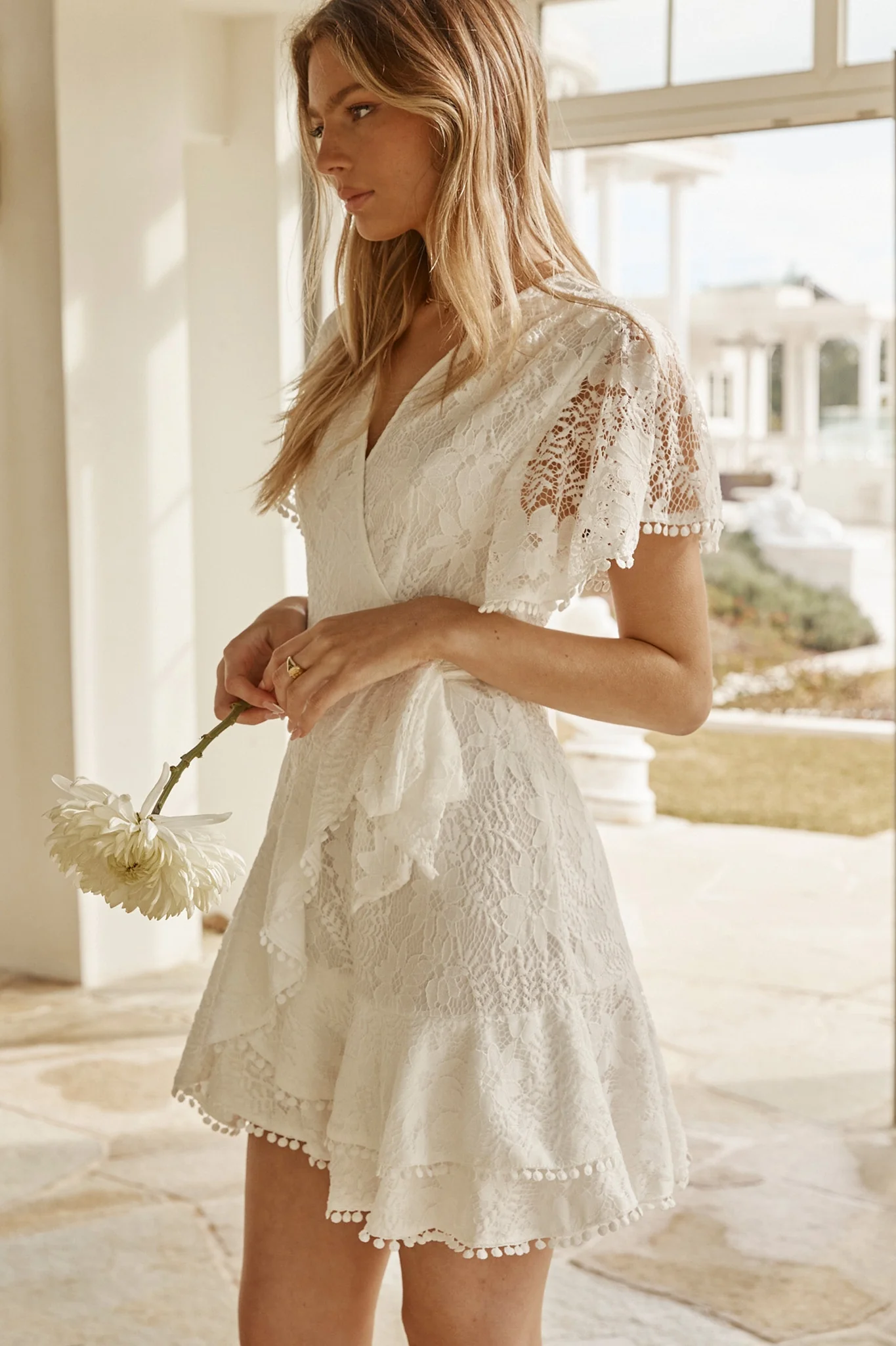 Cami Angel Sleeve Faux Wrap Dress White - Image 13