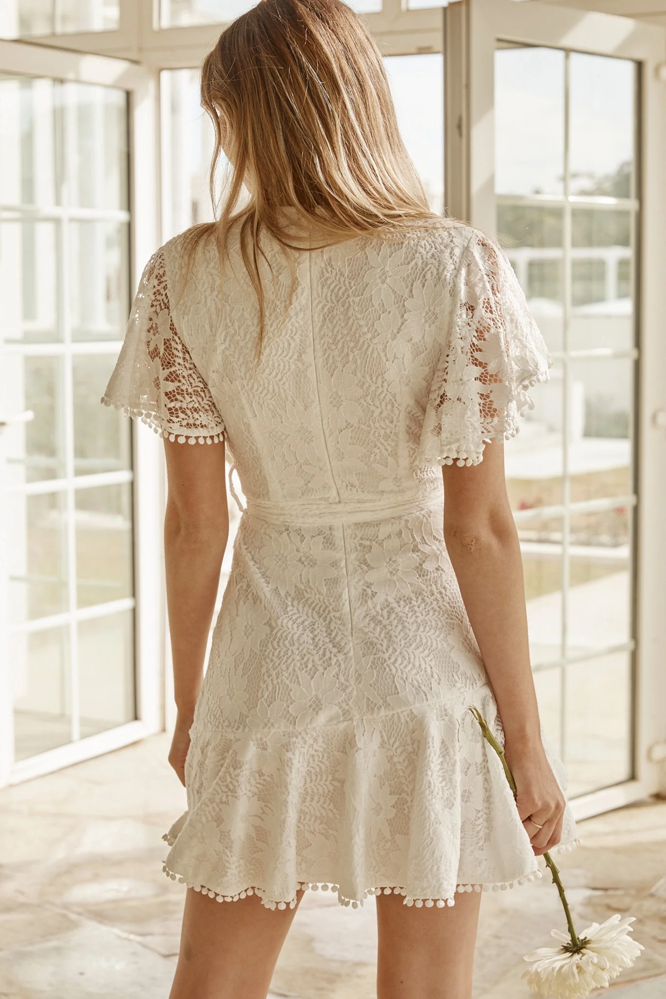 Cami Angel Sleeve Faux Wrap Dress White - Image 4