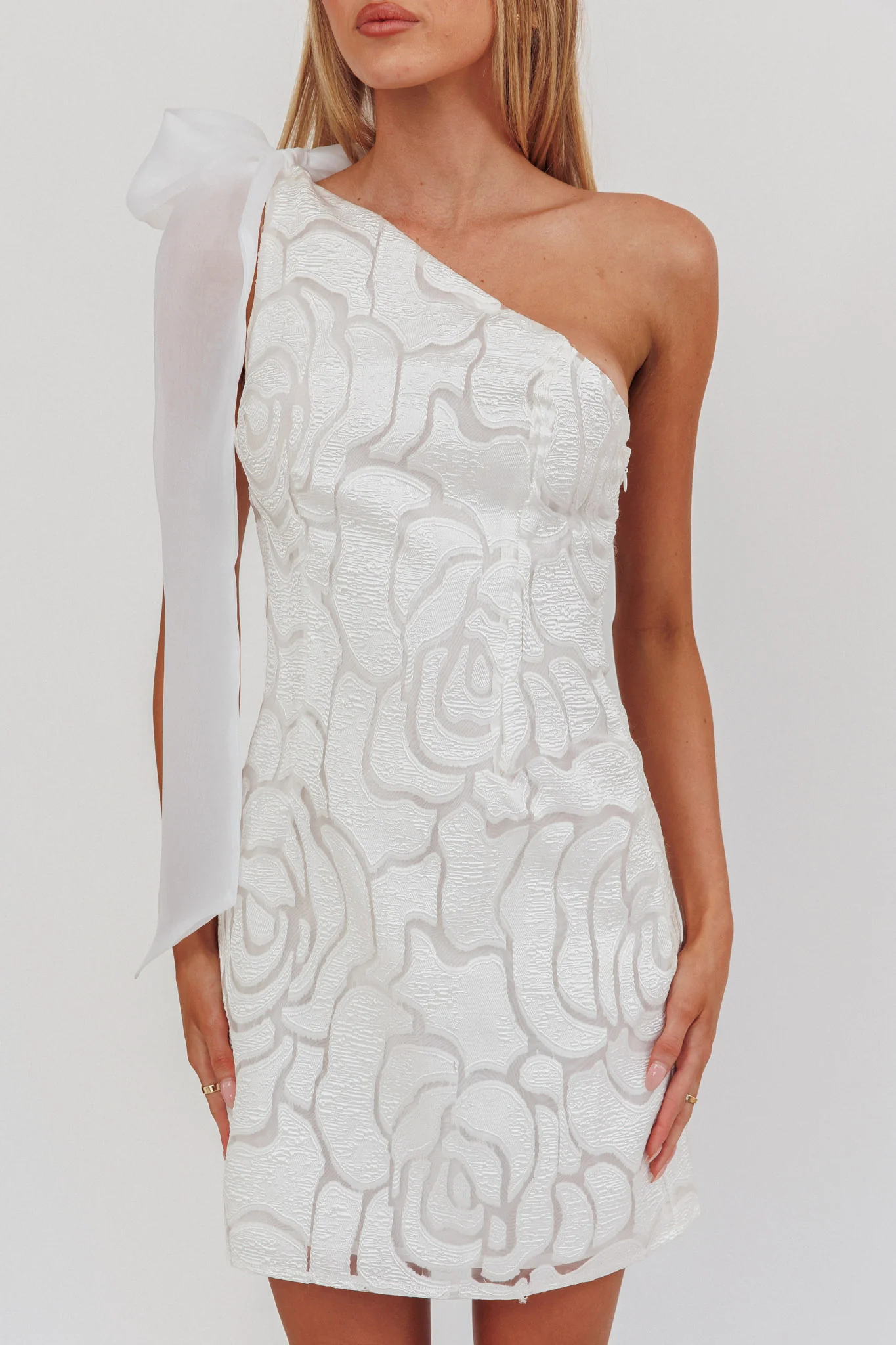 Camil One Shoulder Bow Mini Dress White - Image 4