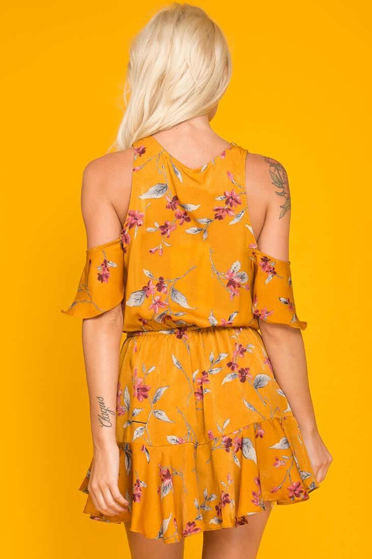 Camila Floral Off The Shoulder Romper Orange - Image 5