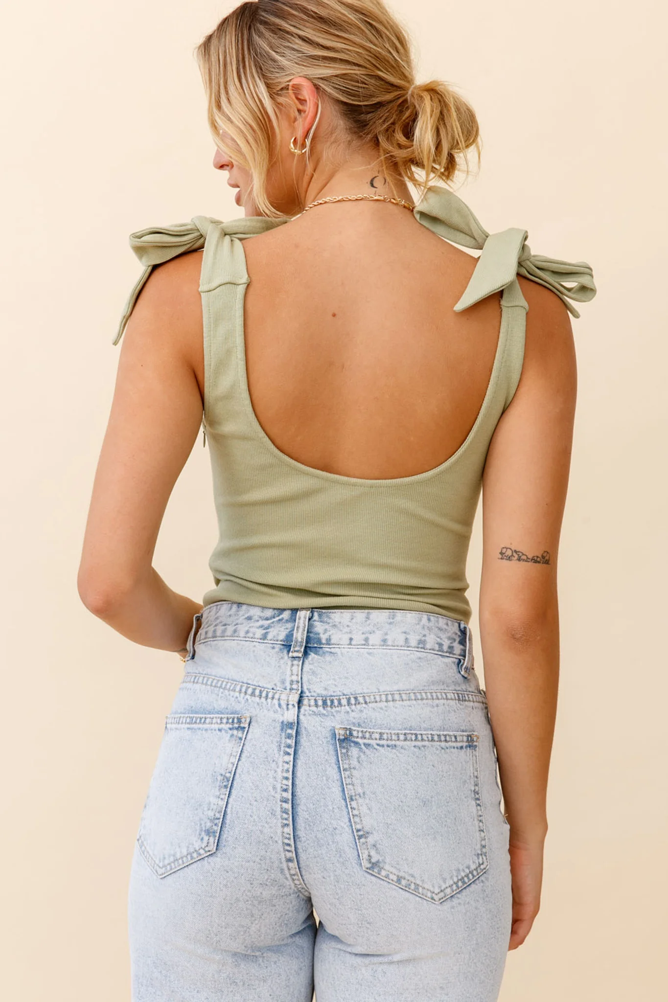 Can't Stop Me Bow Shoulder Bodysuit Moss Green - Image 2