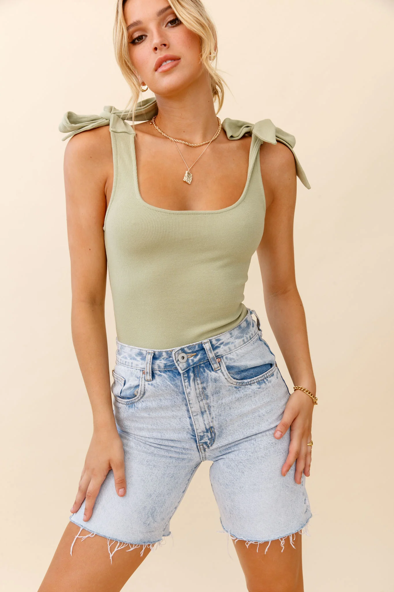 Can't Stop Me Bow Shoulder Bodysuit Moss Green - Image 8