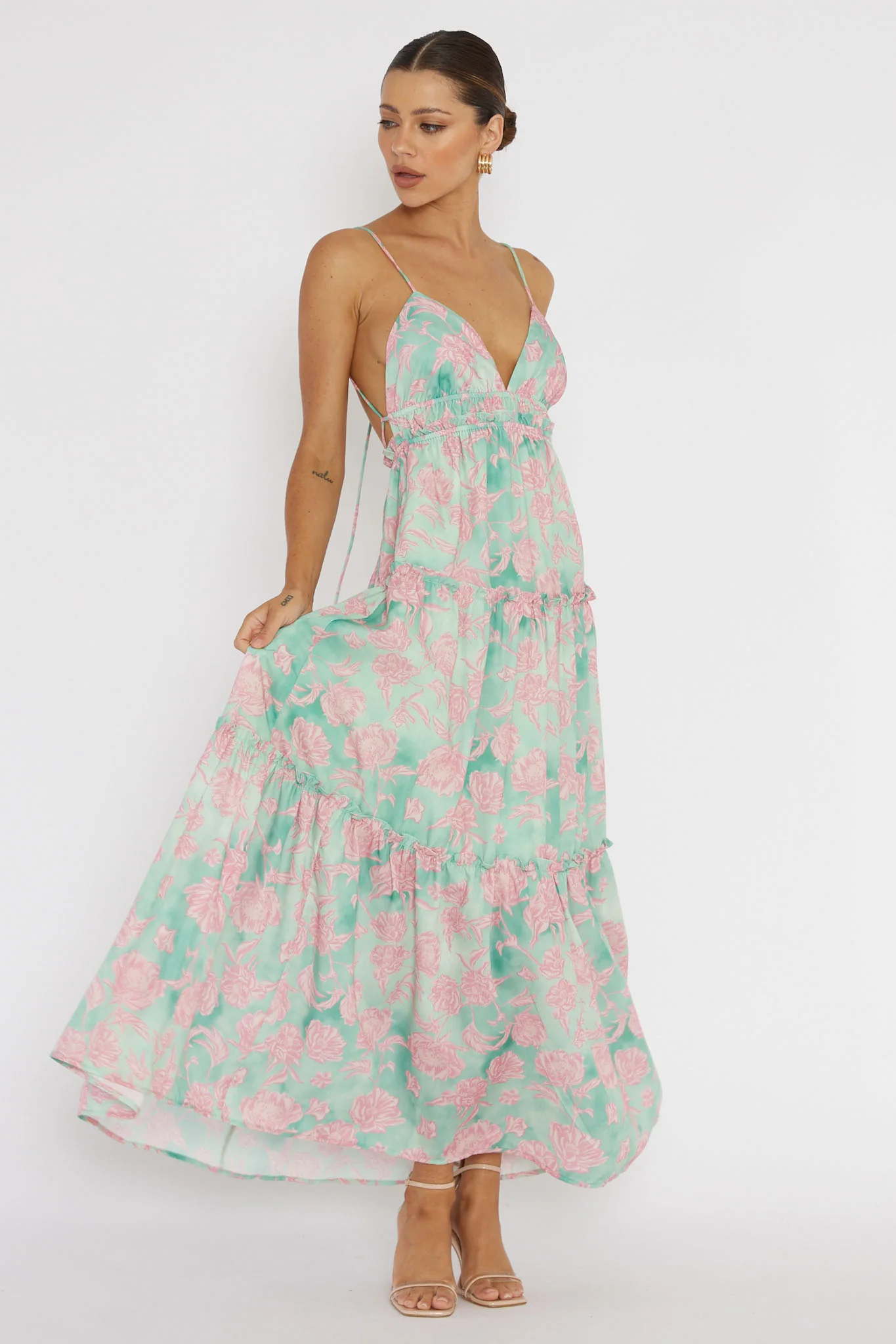 Candid Shot Open Back Midi Dress Floral Pink - Image 3