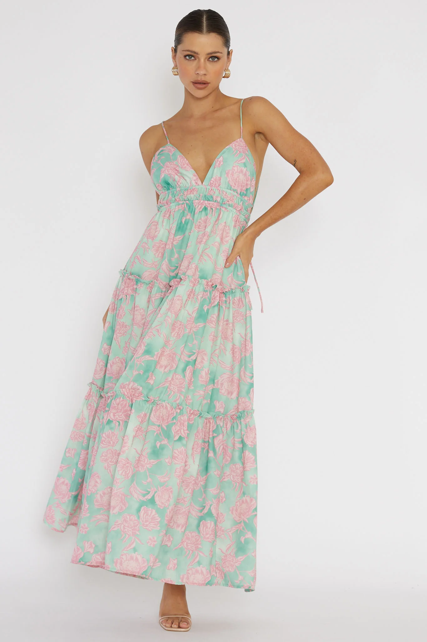 Candid Shot Open Back Midi Dress Floral Pink - Image 5