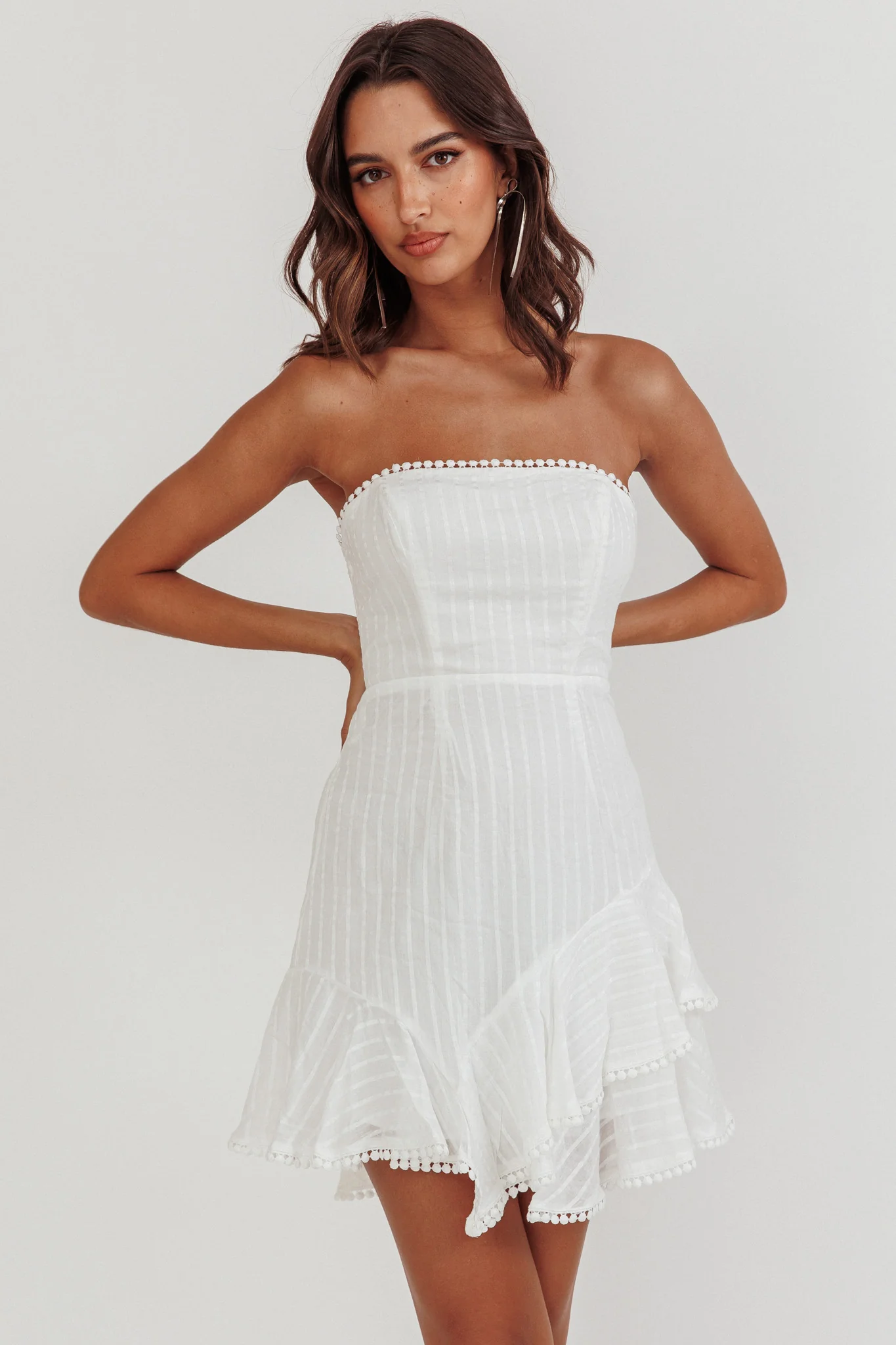 Candy Strapless Layered Ruffle Hem Dress White - Image 5