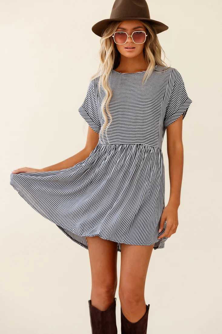 Cannes Striped Day Dress Black - Image 7