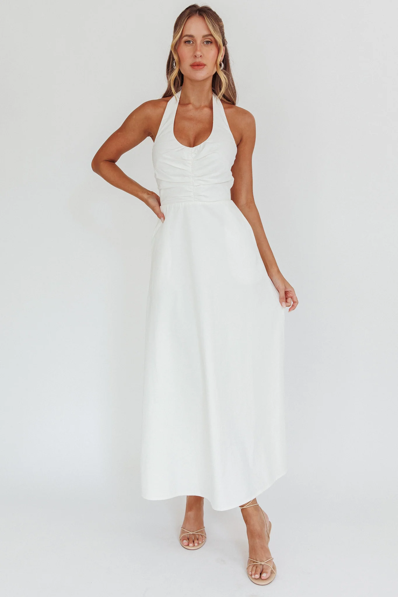 Can't Compete A-Line Halter Maxi Dress White - Image 3