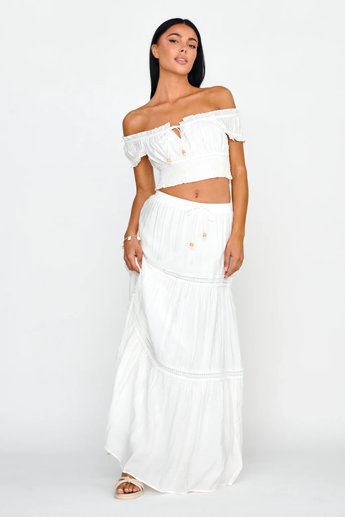 Canyon Cove Crochet Trim Maxi Skirt White - Image 5